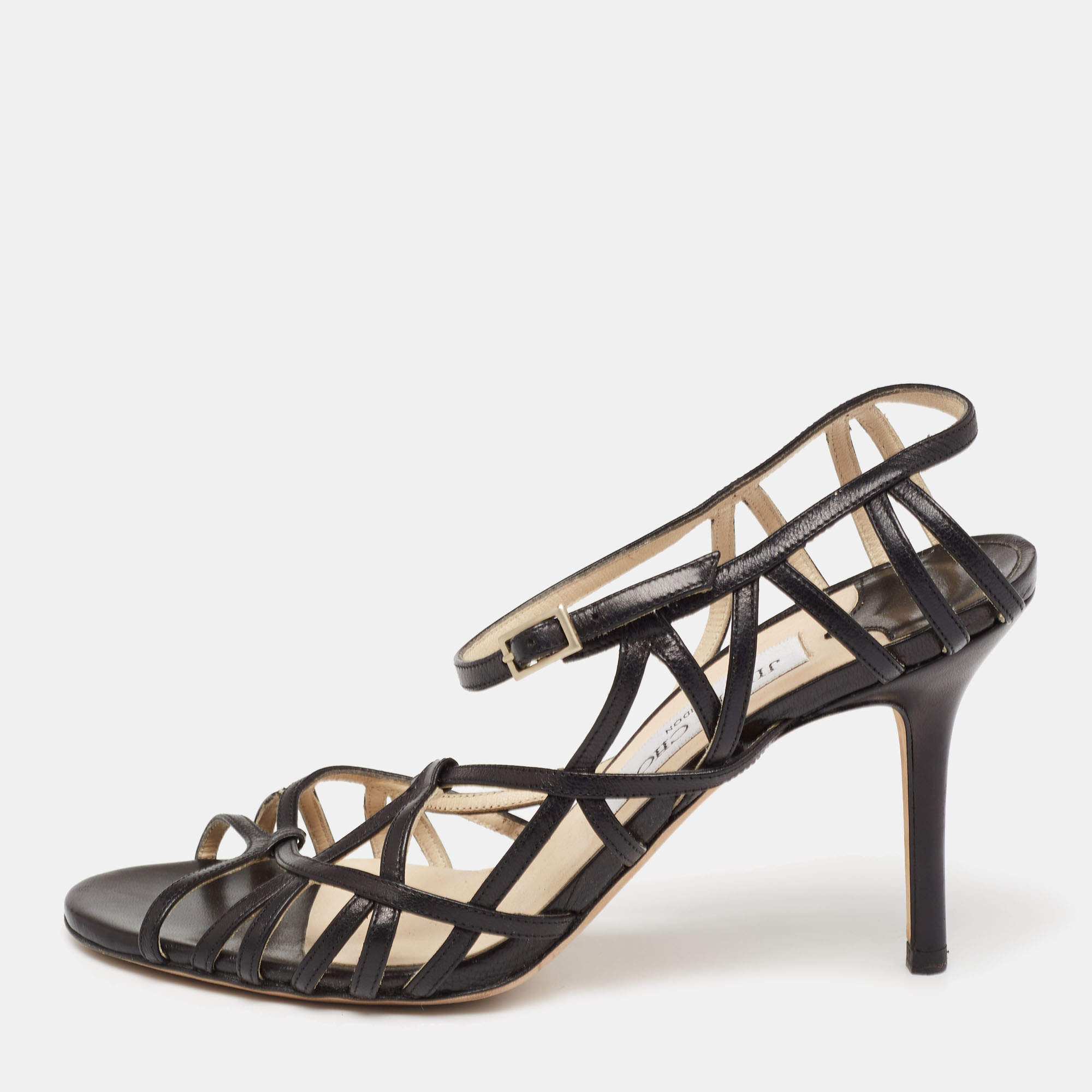 Jimmy Choo Black Leather Strappy Sandals Size 36.5