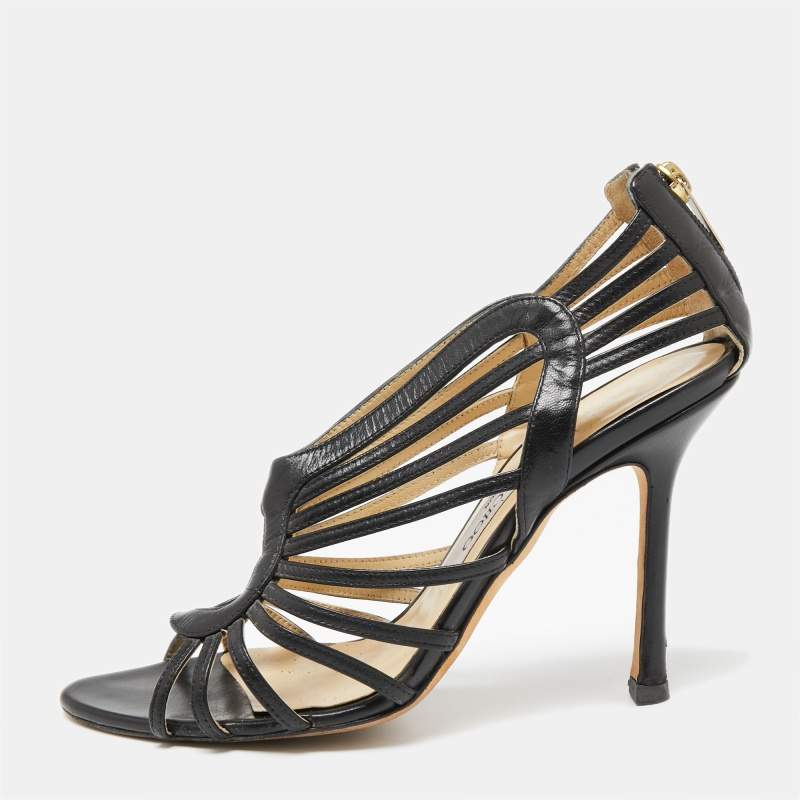 Jimmy Choo Black Leather Samoa Sandals Size 37.5