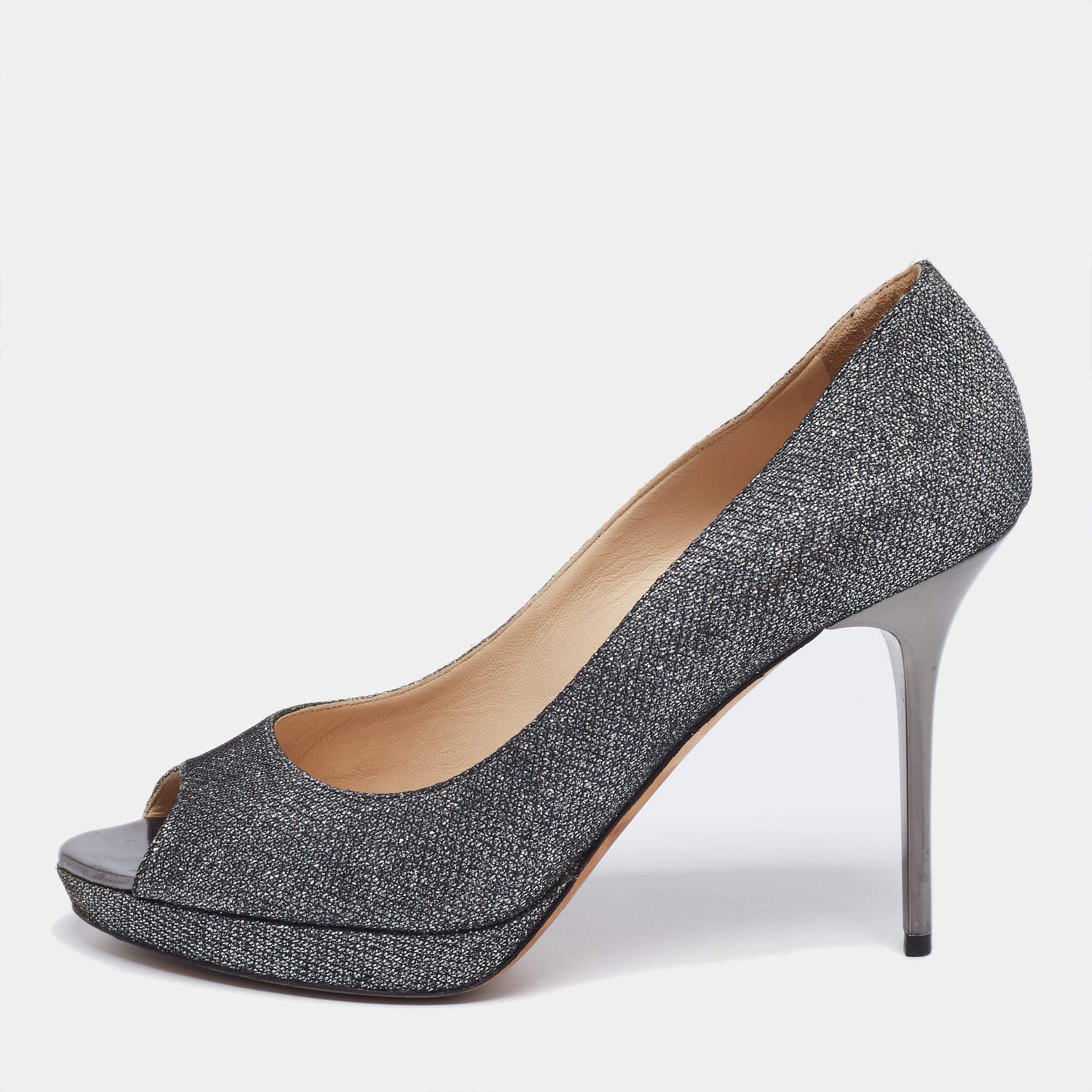 Jimmy Choo Silver Glitter Dahlia Platform Pumps Size 40