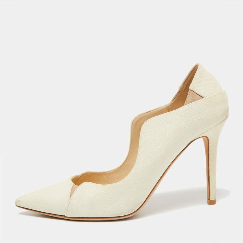 Jimmy Choo Cream Texture Leather Tamika Pumps Size 35.5