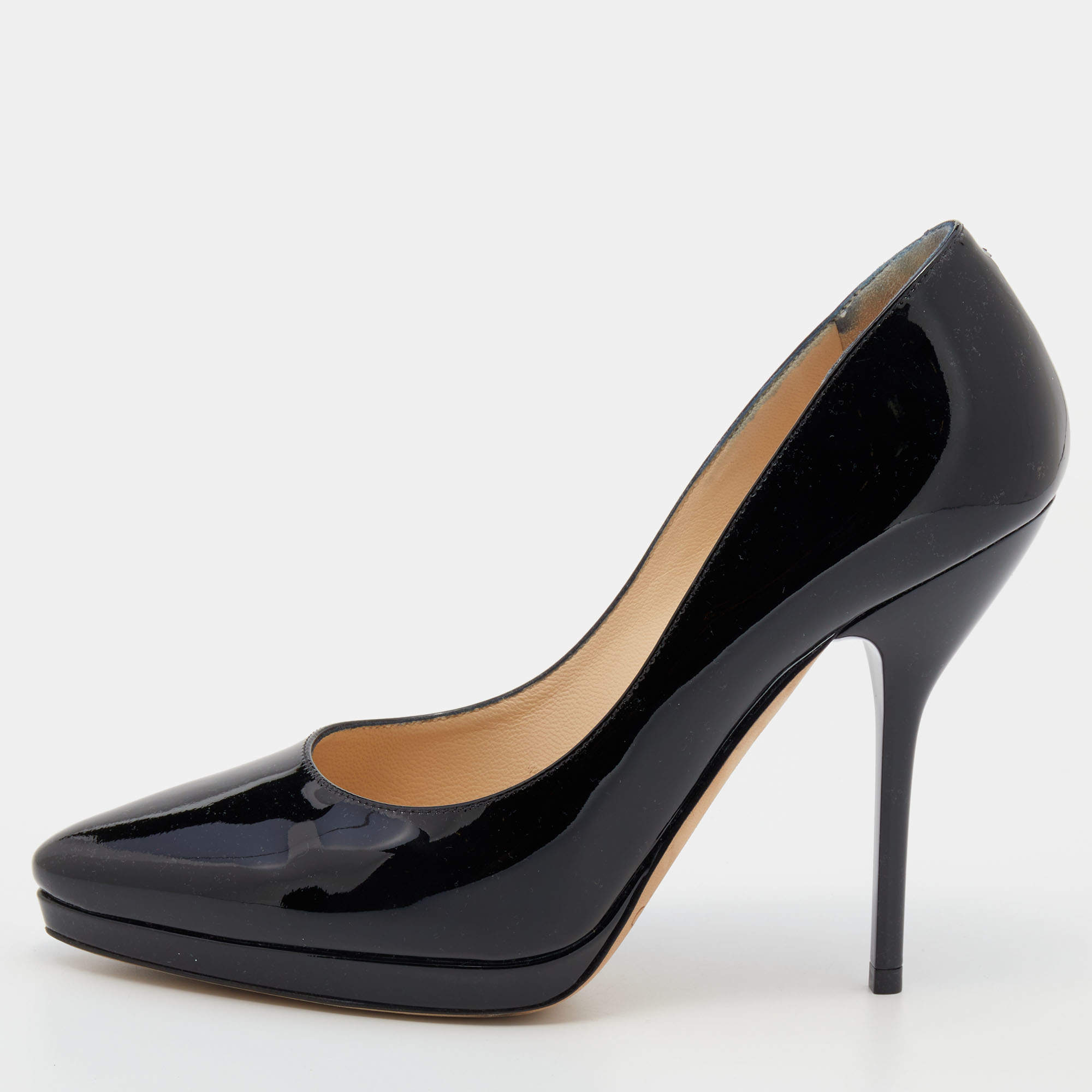 Pre Owned Jimmy Choo Black Patent Leather Anouk Pointed Toe Pumps Size 36