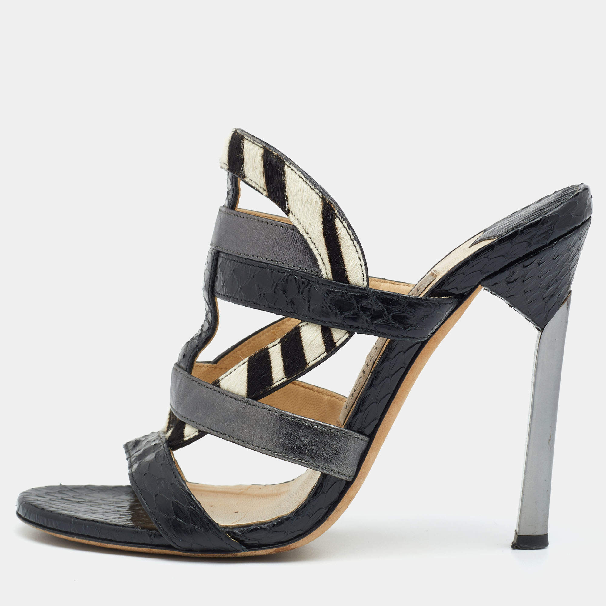 Jimmy Choo Multicolor Python/Calfhair and Leather Sandals Size 35.5