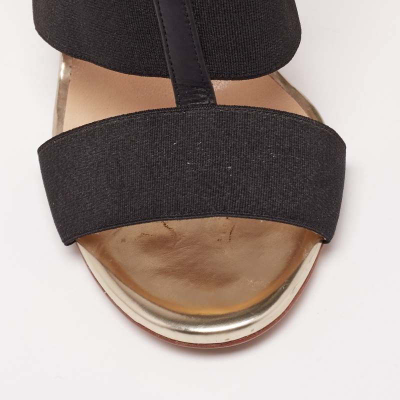 Pre Owned Jimmy Choo Gold/Black Leather And Elastic Cage Sandals Size 36 