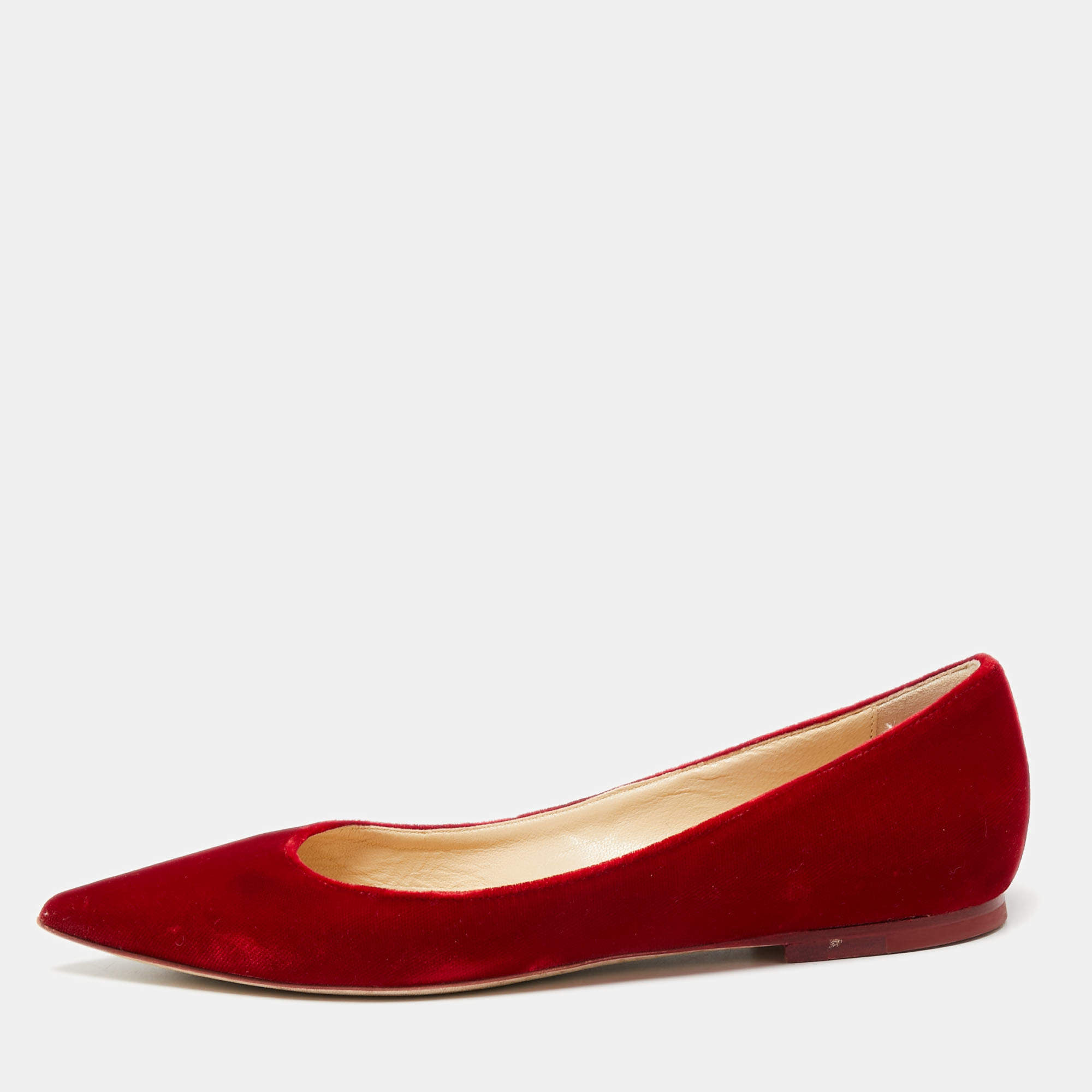 Pre Owned Jimmy Choo Deep Red Velvet Romy Ballet Flats Size 35