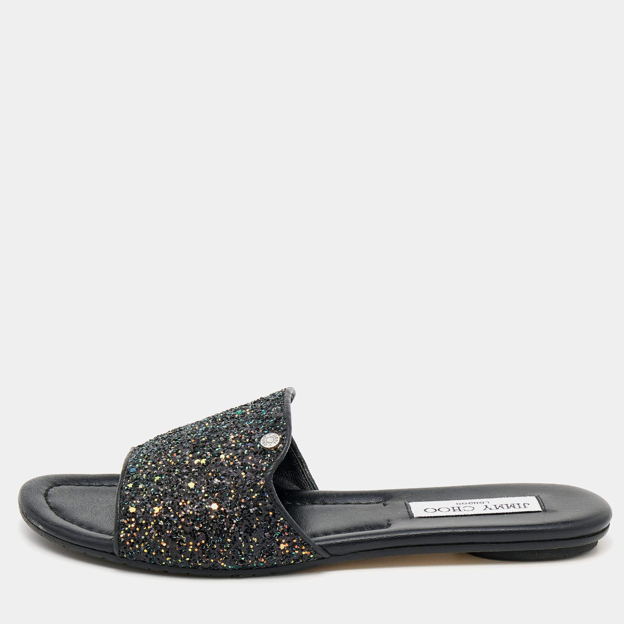 Pre Owned Jimmy Choo Multicolor Glitter And Leather Nanda Flats Size 39