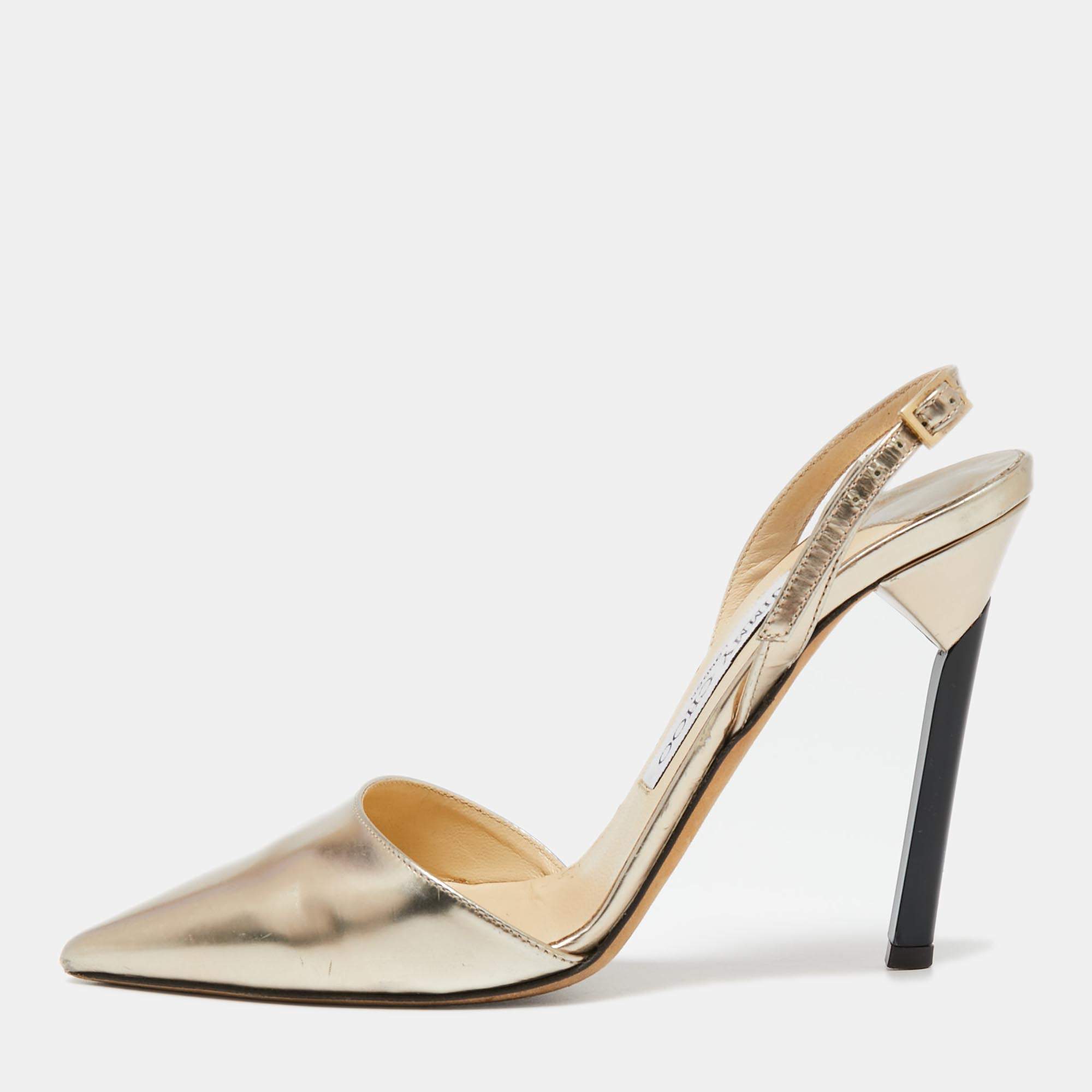 Pre Owned Jimmy Choo Gold Leather Tilly Slingback Pumps Size 35.5