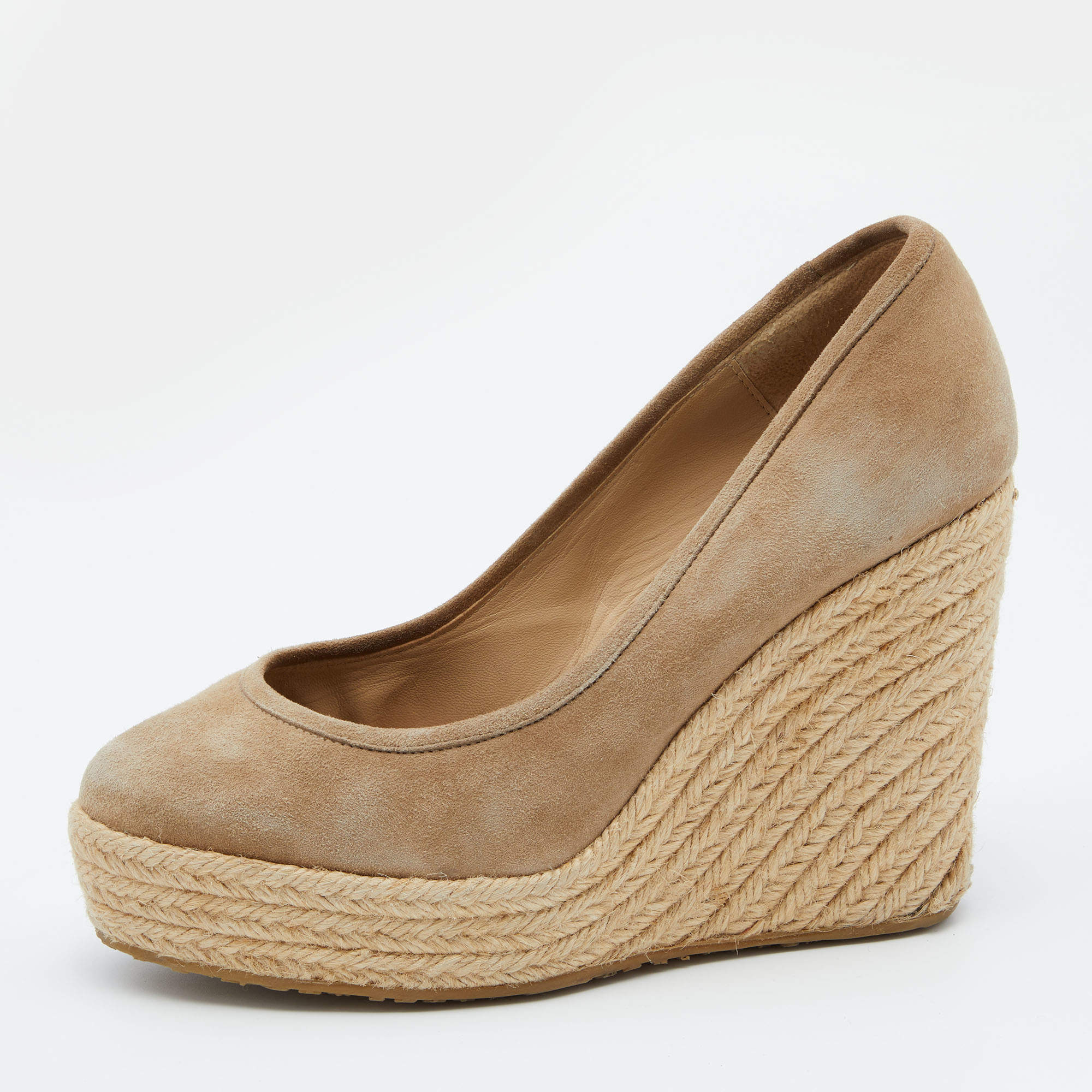 Jimmy Choo Beige Suede Wedge Platform Pumps Size 38.5