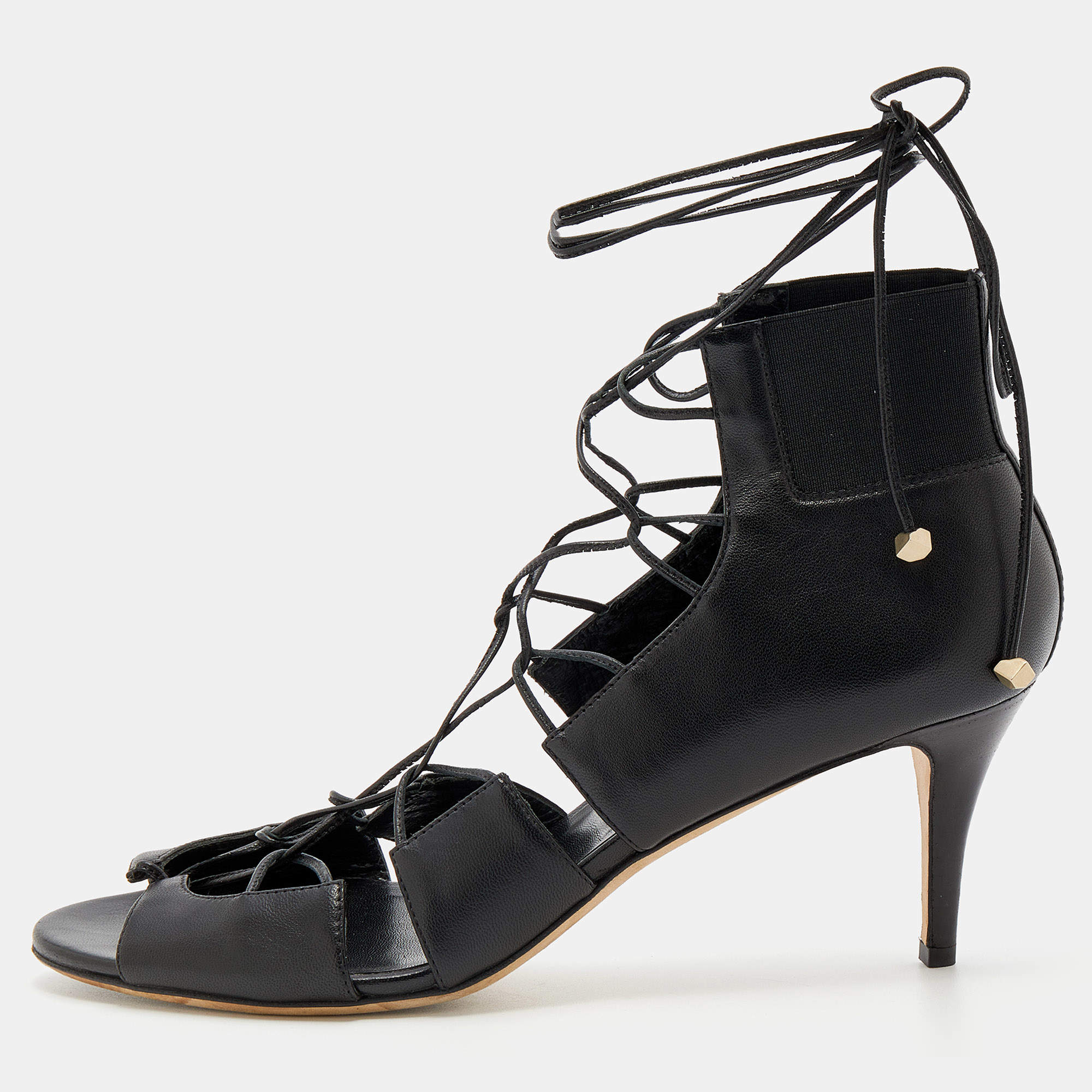Pre Owned Jimmy Choo Black Leather Myrtle Ankle Wrap Sandals Size 40