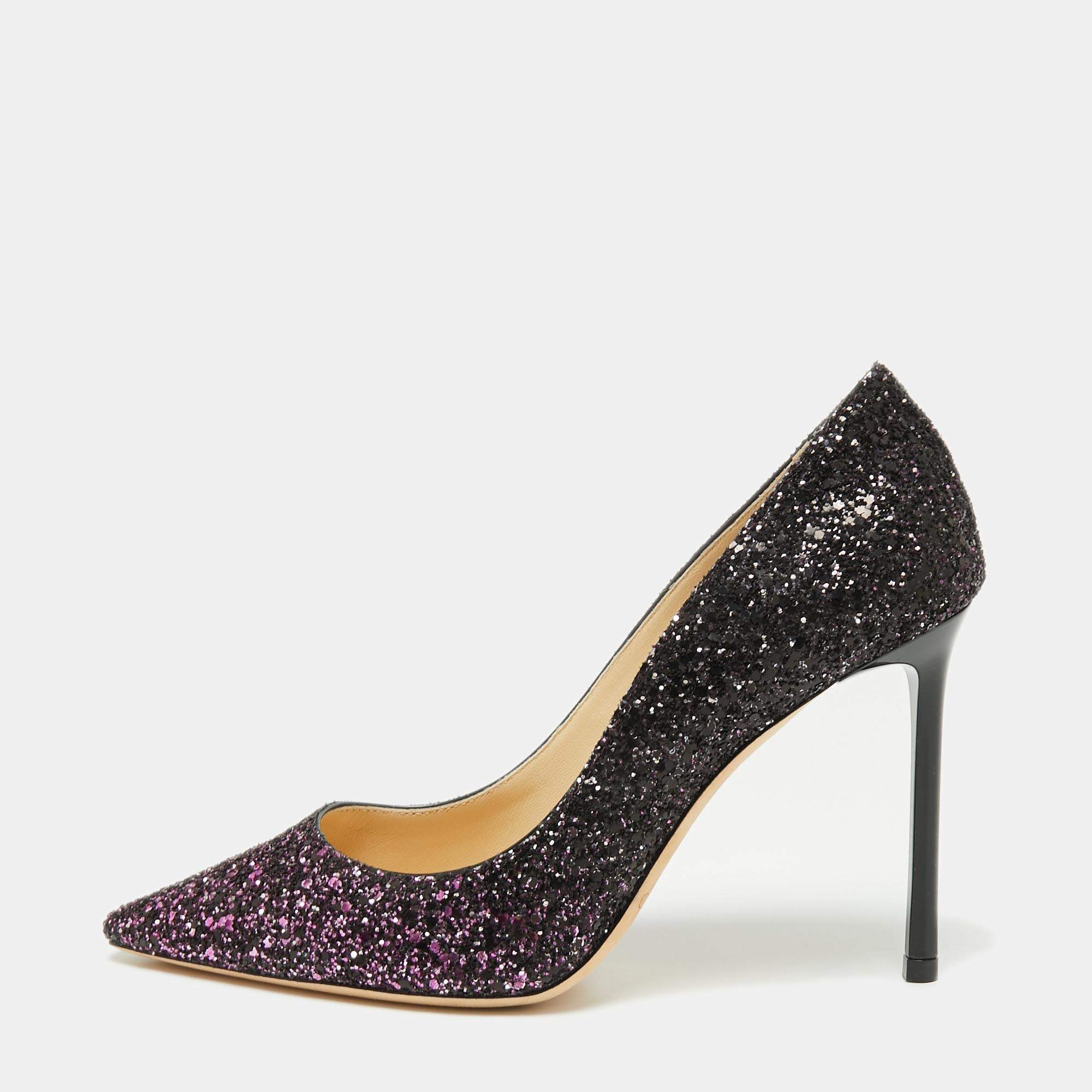 مملوكة مسبقًا Jimmy Choo Two Tone Coarse Glitter Romy  Pumps Size 36.5