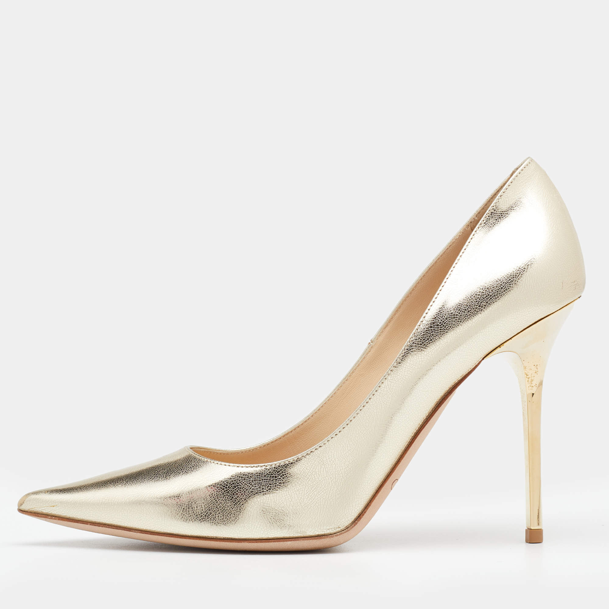 Pre Owned Jimmy Choo Metallic Gold Leather Anouk Pointed Pumps Size 37