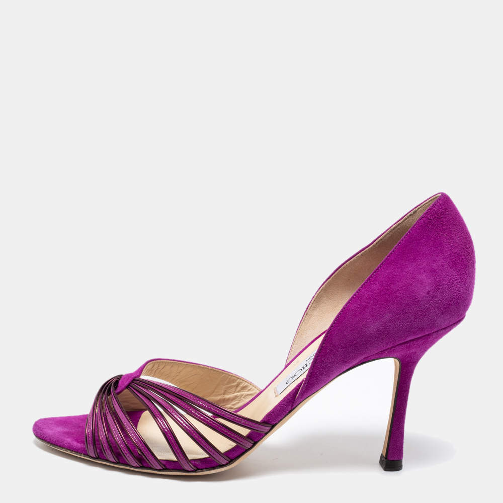 مملوكة مسبقًا صندل جيمي تشو جلد لامع وسويدي بنفسجي دورساي مقاس 40
