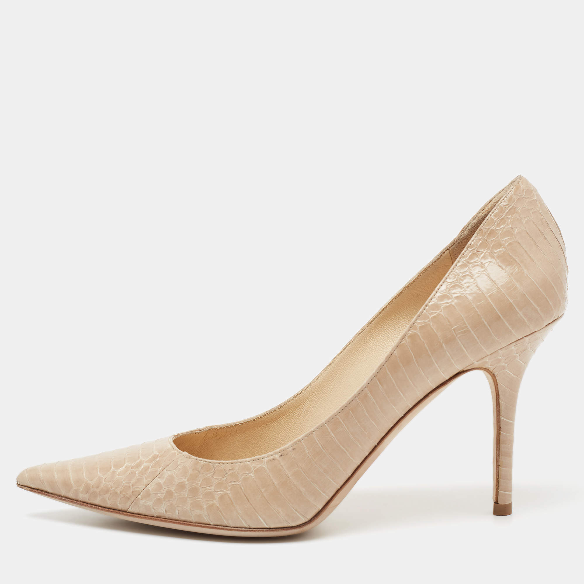 Pre Owned Jimmy Choo Beige Python Leather Agnes Pointed Toe Pumps Size 39.5