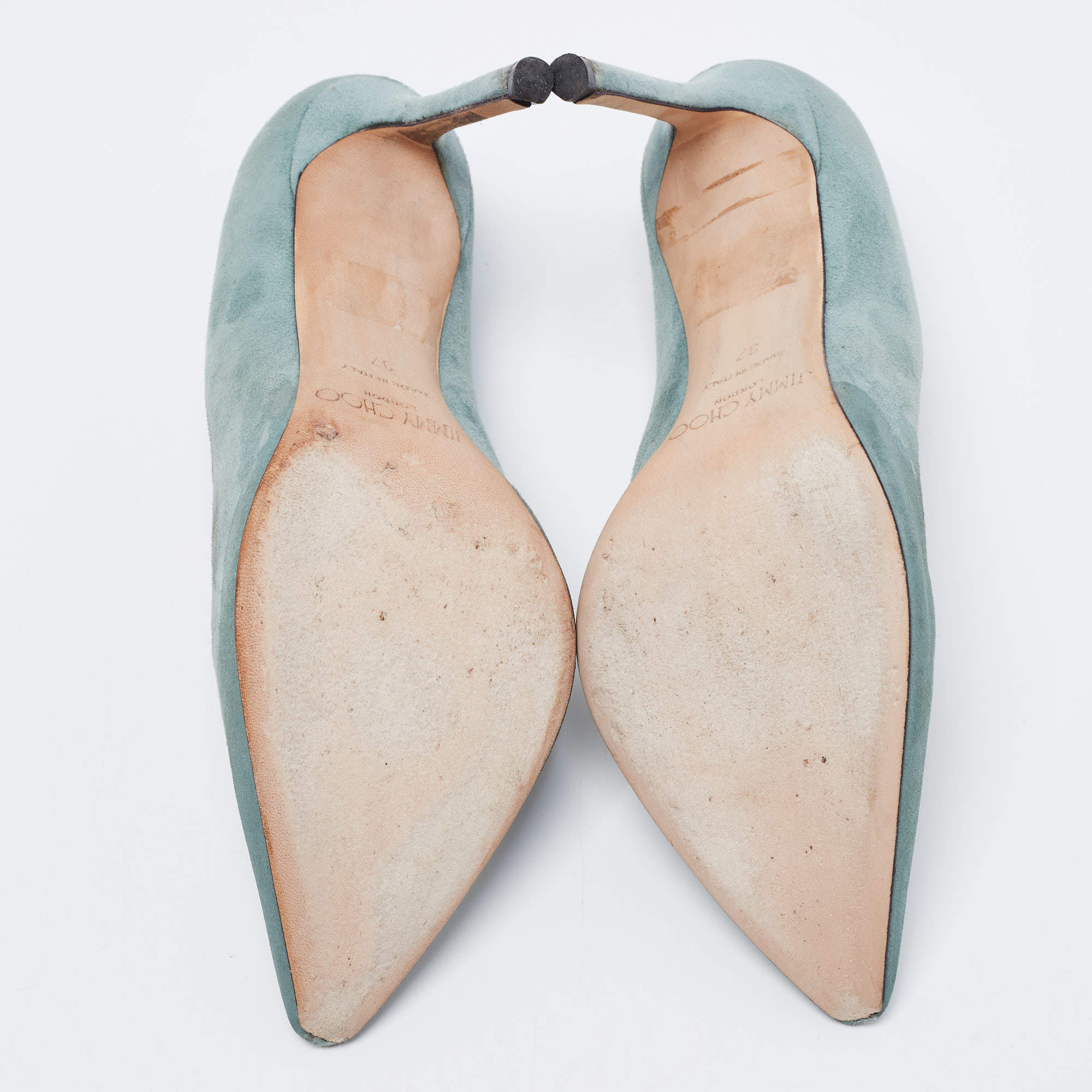 Pre Owned Jimmy Choo Green Suede Romy Pumps Size 37