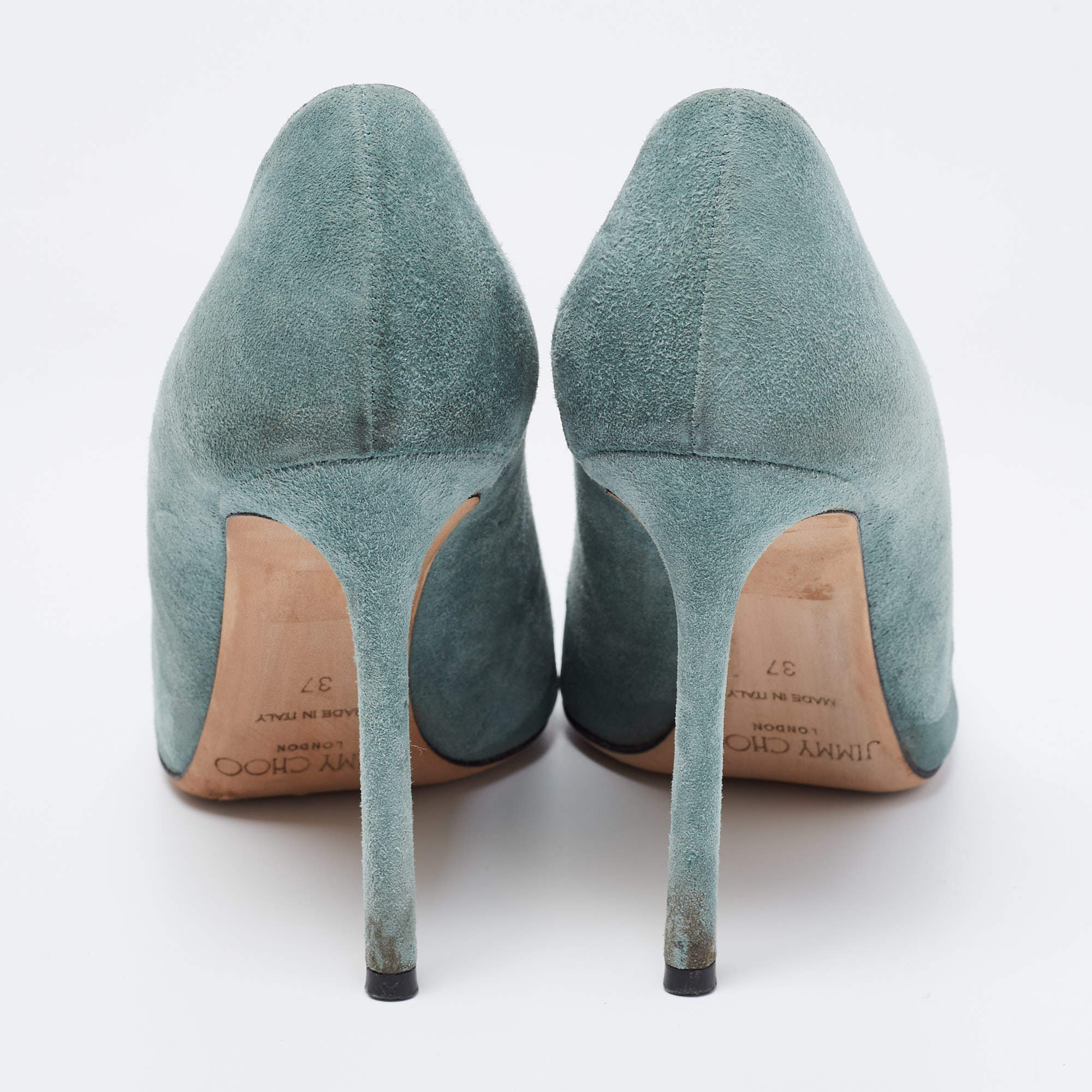 Pre Owned Jimmy Choo Green Suede Romy Pumps Size 37