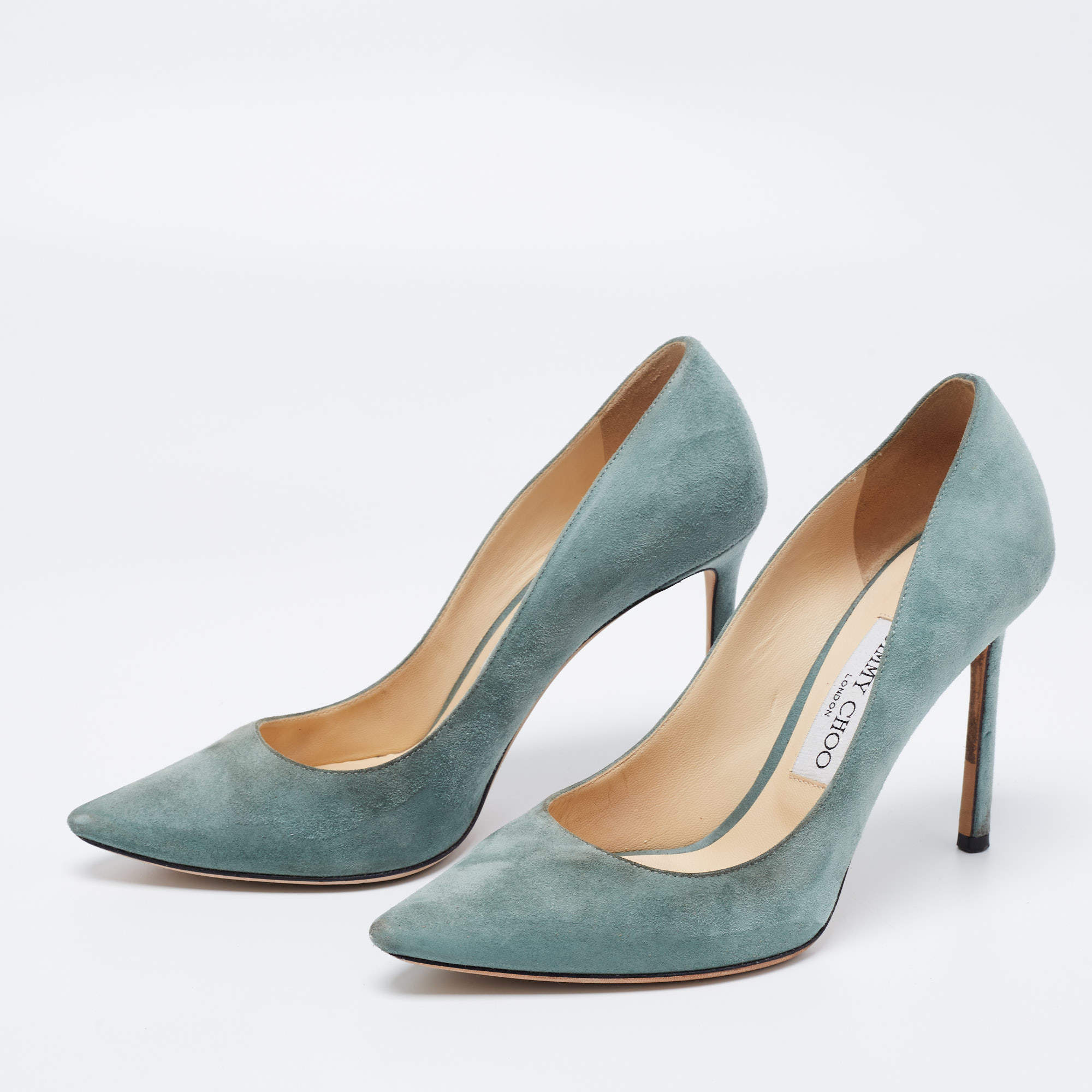 Pre Owned Jimmy Choo Green Suede Romy Pumps Size 37