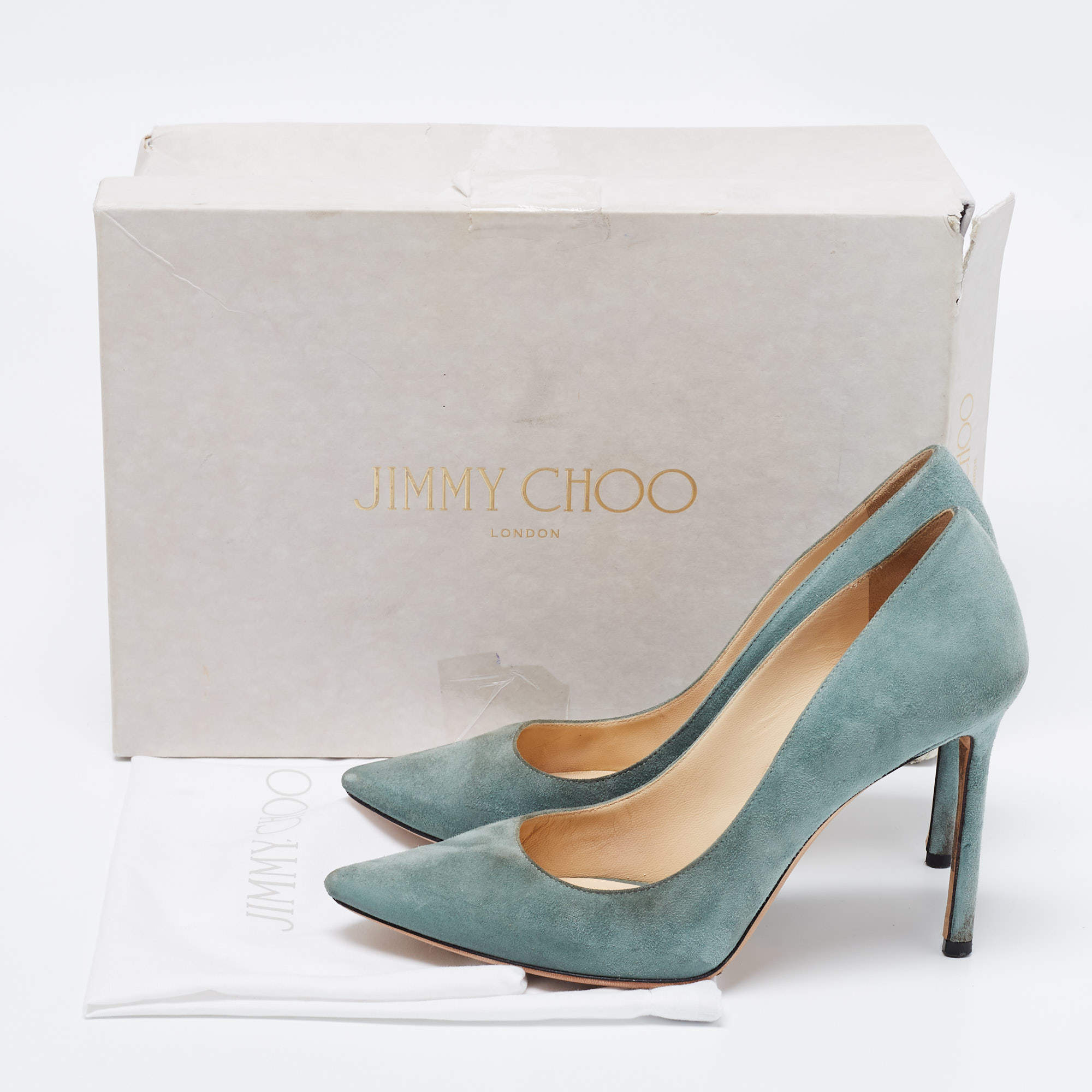 Pre Owned Jimmy Choo Green Suede Romy Pumps Size 37