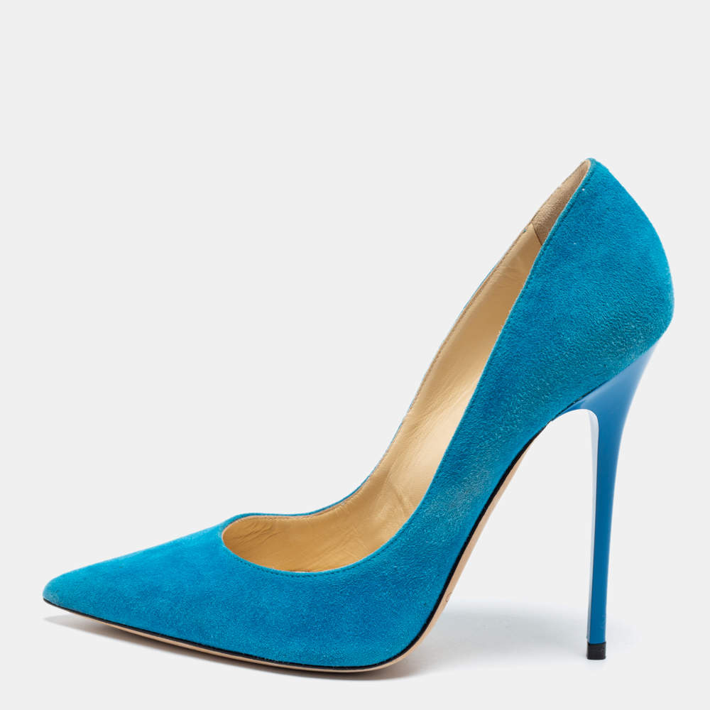 Jimmy Choo Blue Suede Abel Pumps Size 37