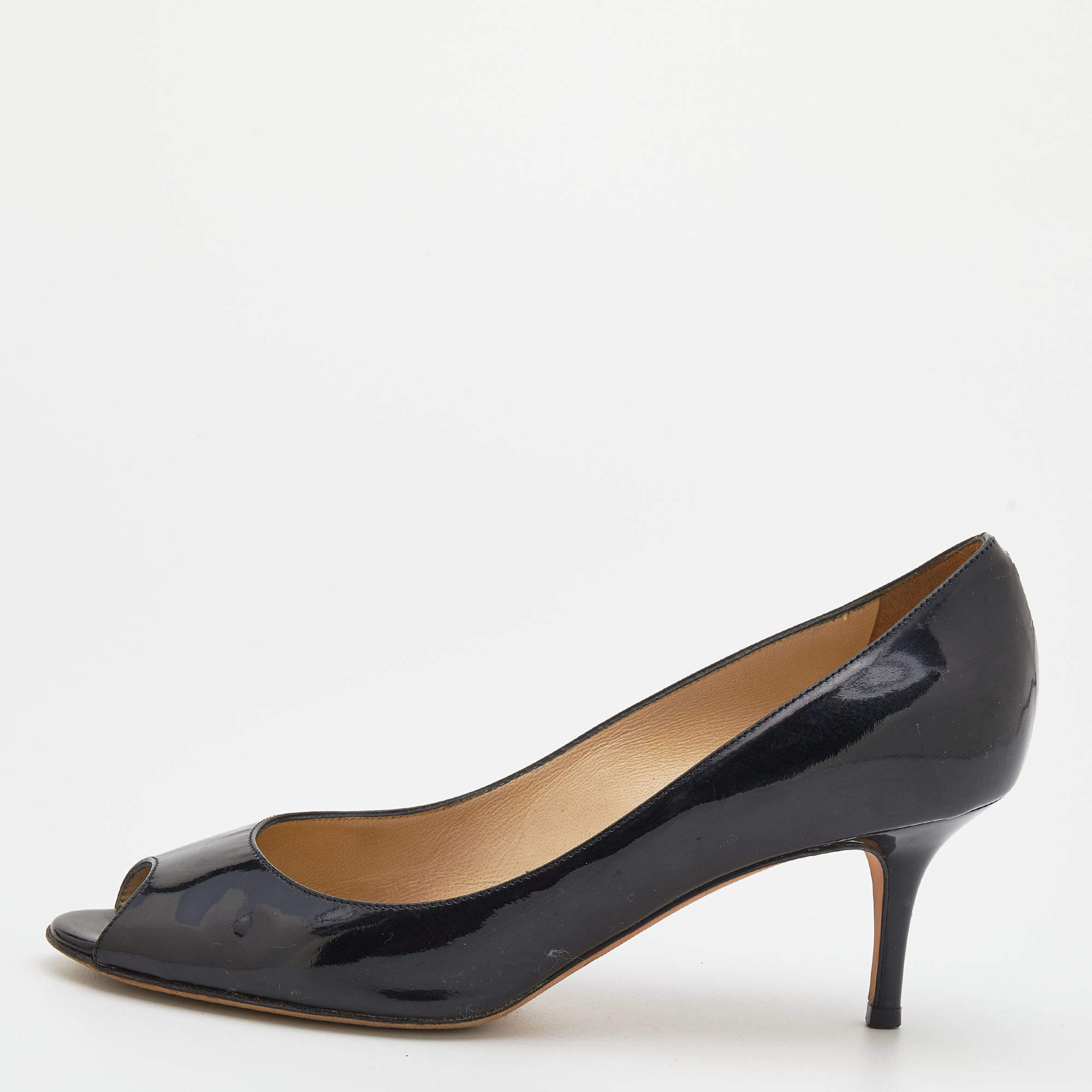 Pre Owned Jimmy Choo Black Patent Leather Isabel Peep Toe Pumps Size 37