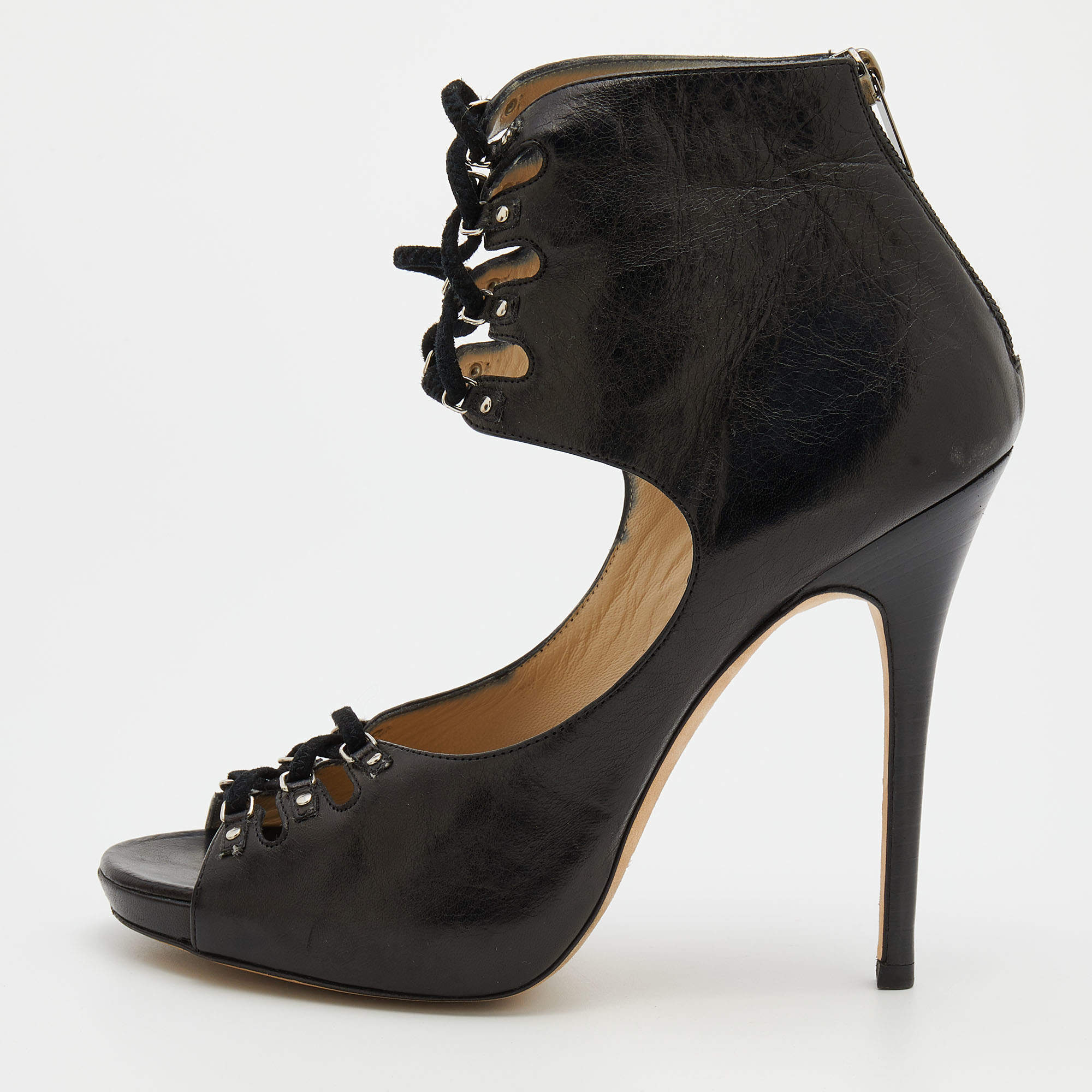 Jimmy Choo Black Leather Cut-Out Booties Size 40
