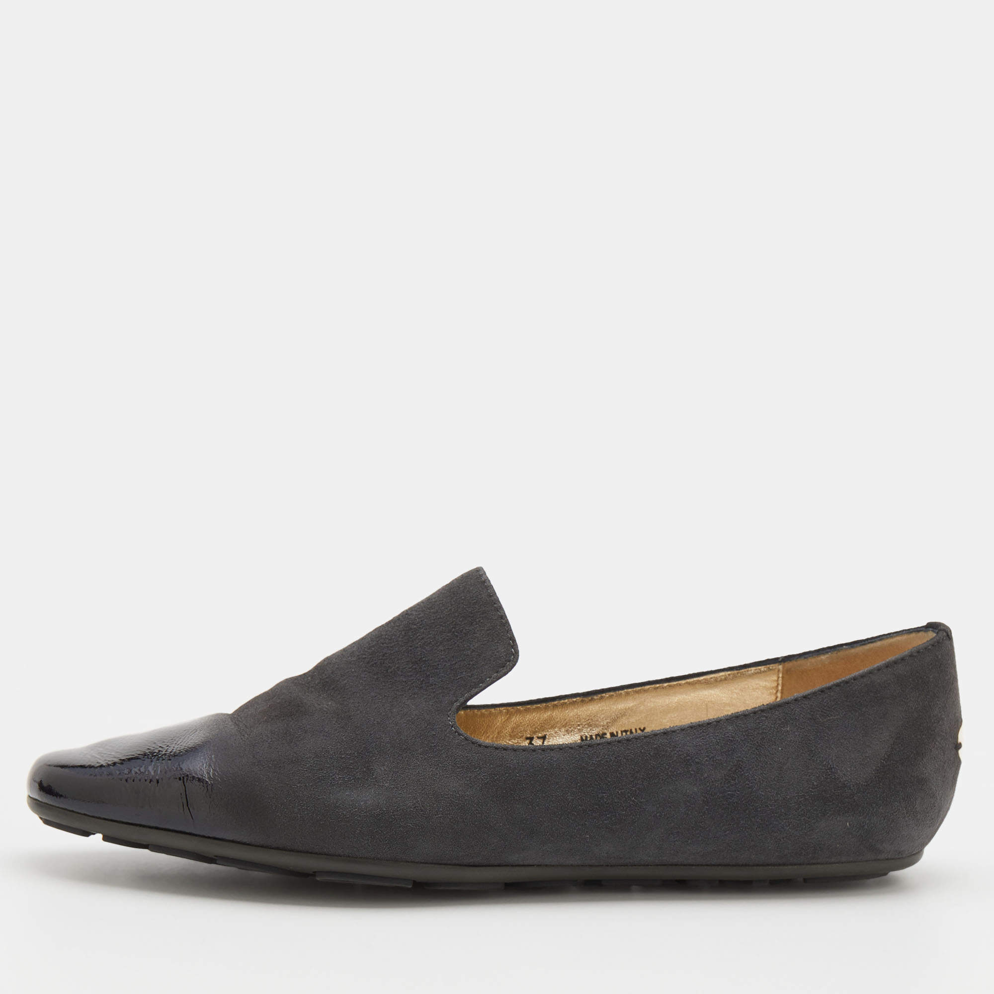 مملوكة مسبقًا Jimmy Choo Black/Grey Suede and Patent Leather Ballet Flats Size 37