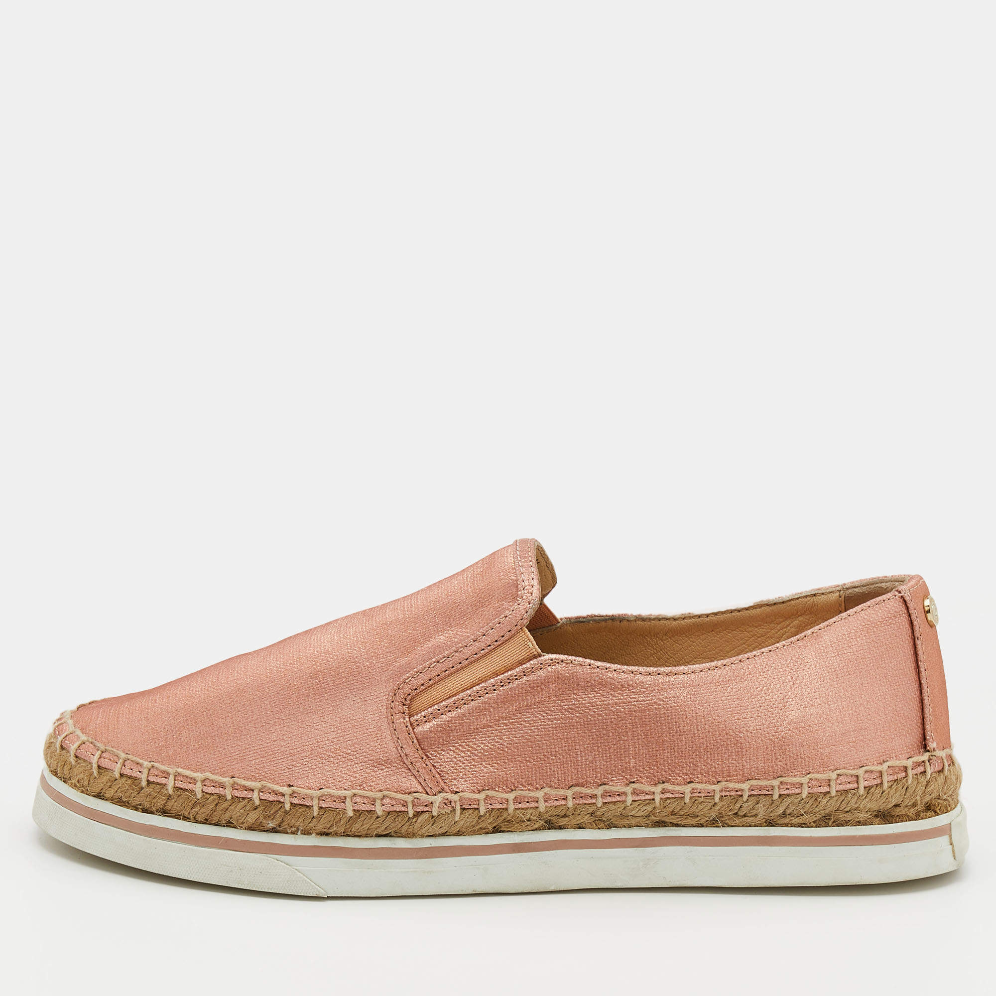 Pre Owned Jimmy Choo Metallic Pink Canvas Dawn Espadrille Slip On Sneakers Size 39