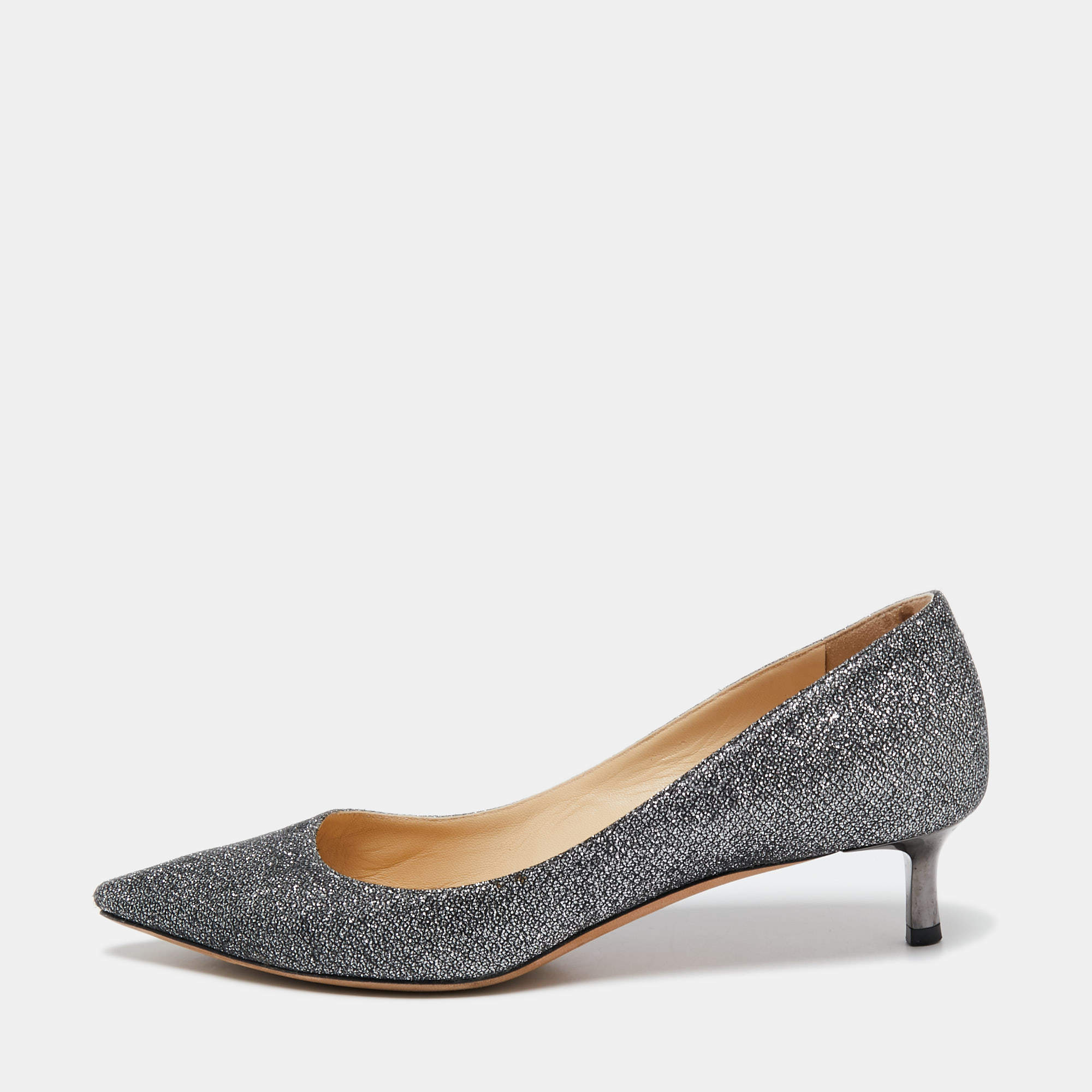 Pre Owned Jimmy Choo Metallic Grey Lamé Fabric Romy Pumps Size 37.5