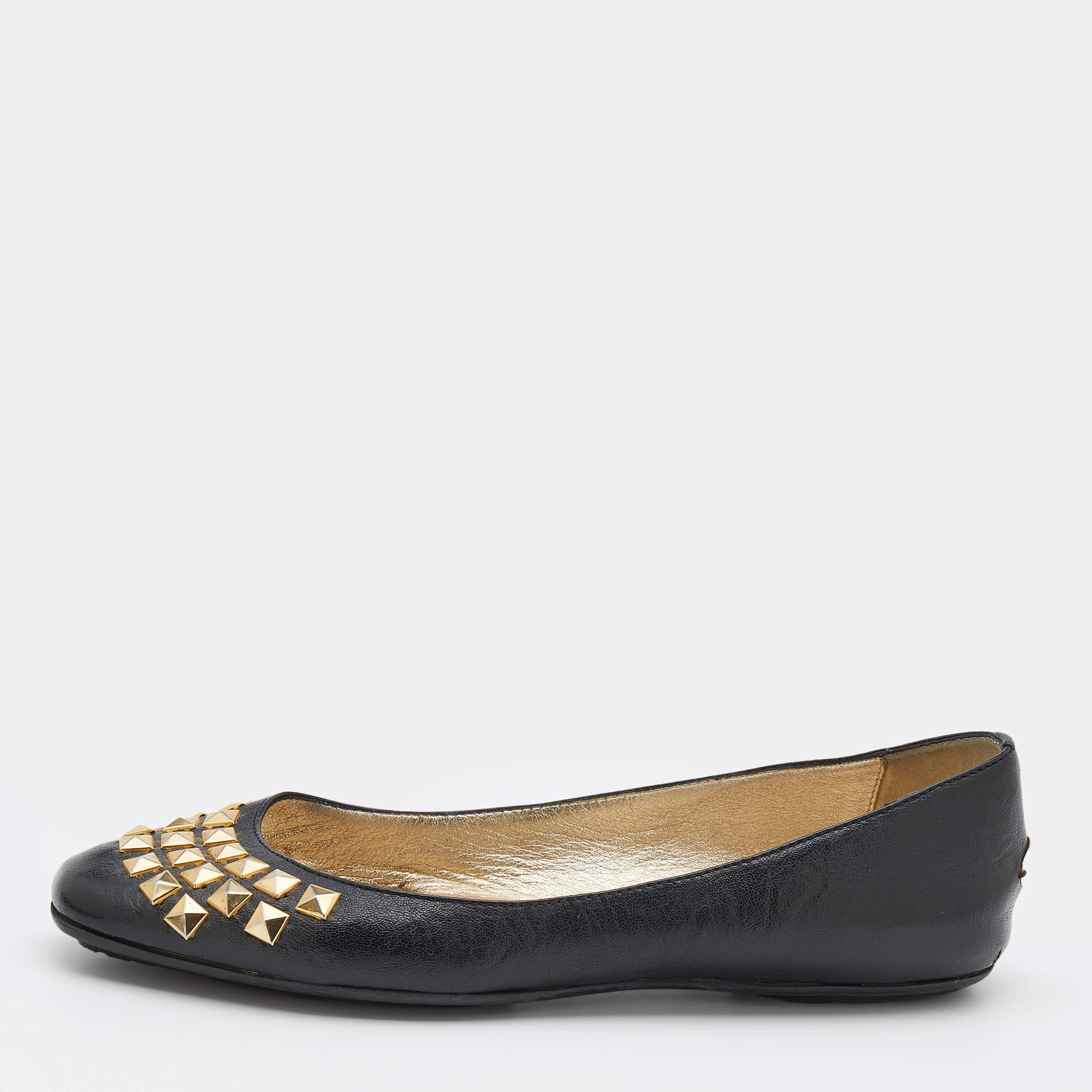 Pre Owned Jimmy Choo Black Leather Studded Ballet Flats Size 38