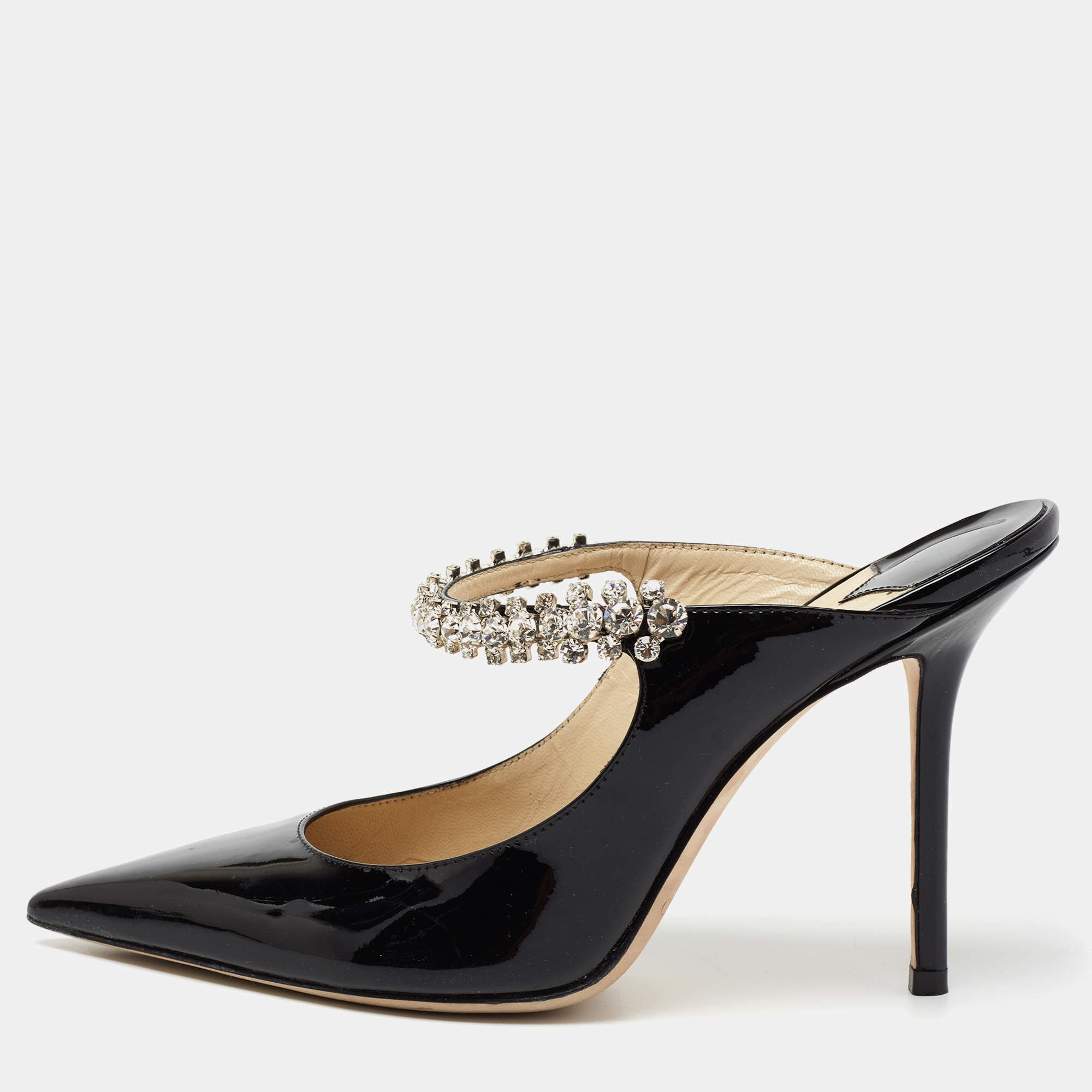 Pre Owned Jimmy Choo Black Patent Leather Bing 100 Sandals  Size 38