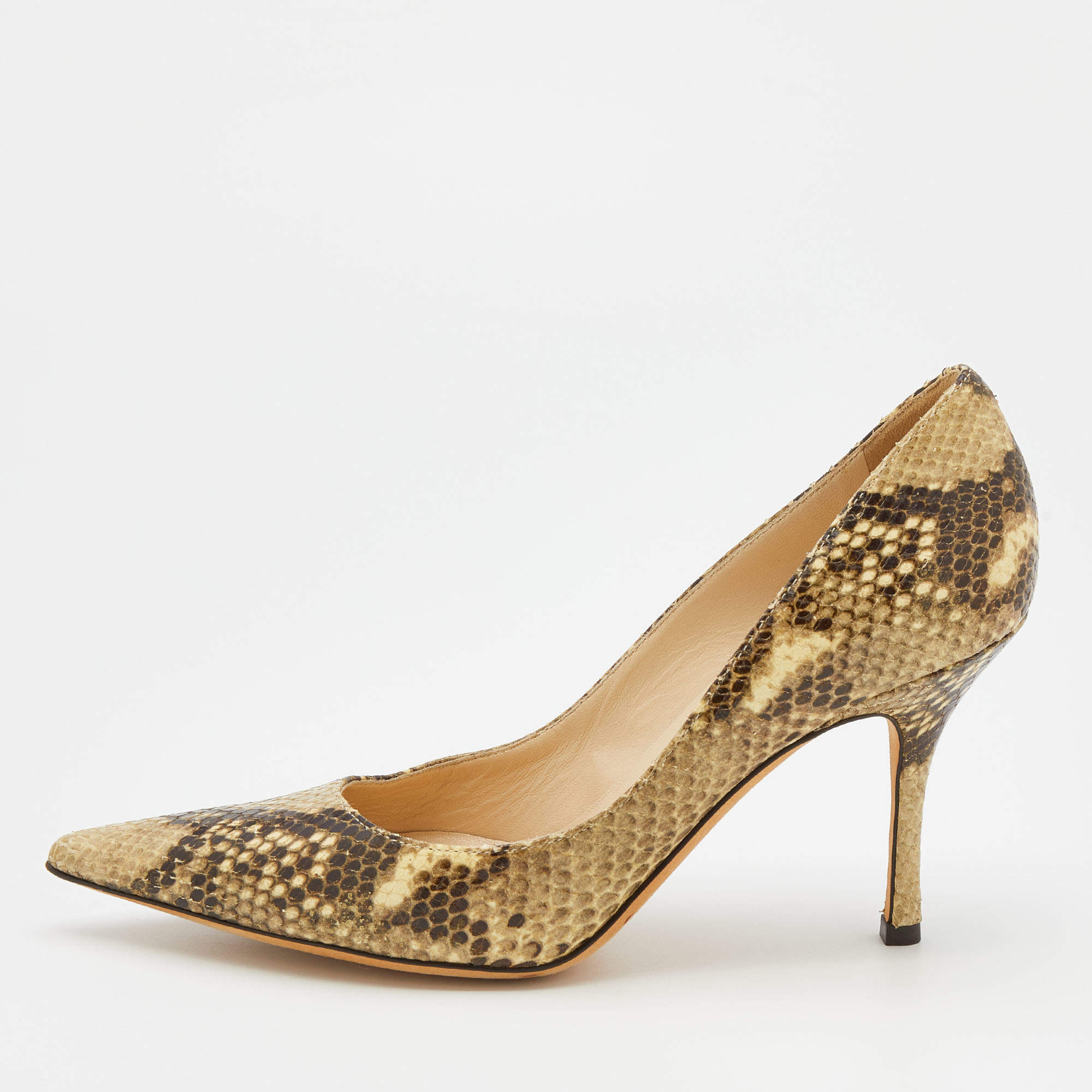 Pre Owned Jimmy Choo Beige/Brown Python Embossed Leather Anouk Pumps Size 38.5