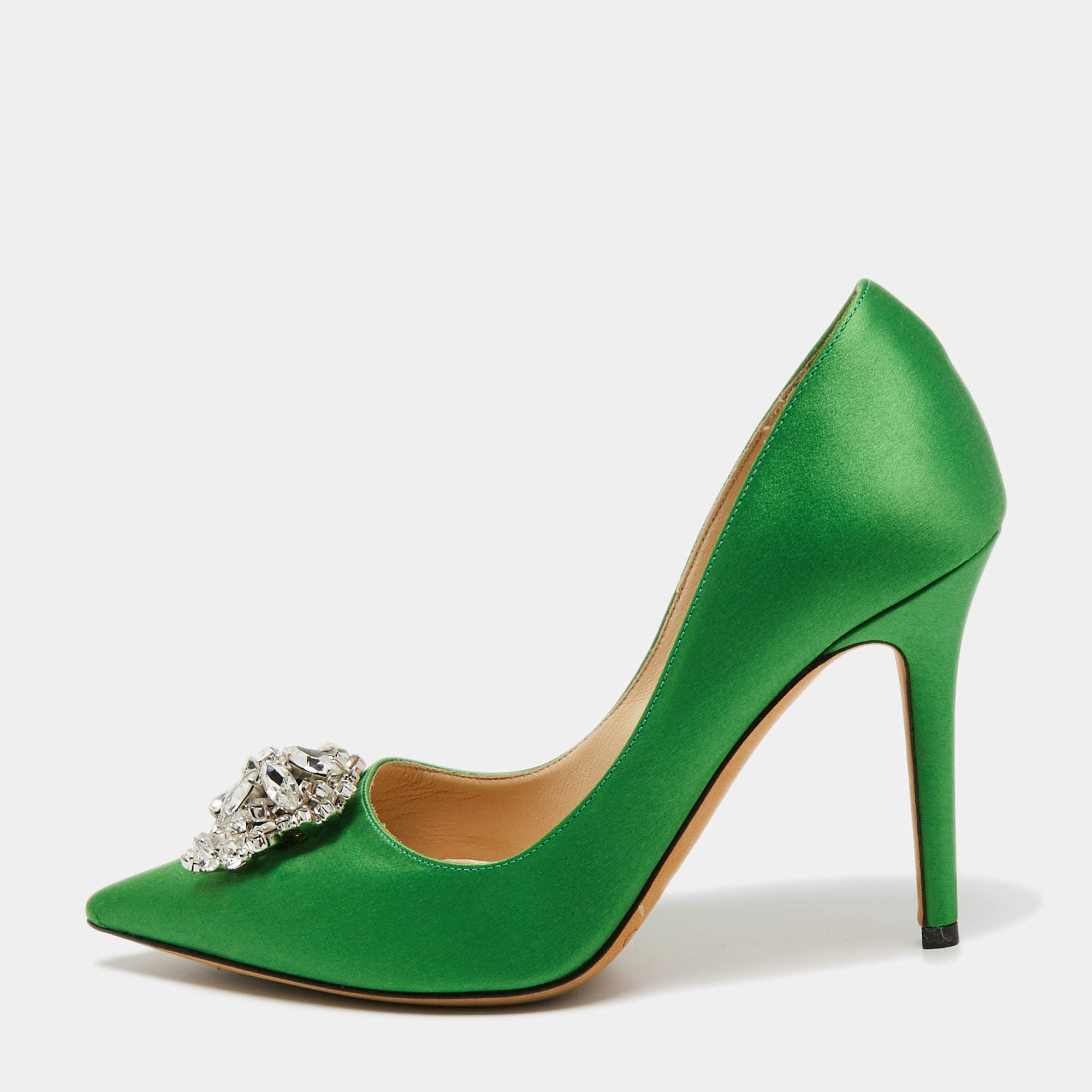 Pre Owned Jimmy Choo Green Satin Manda Pumps Size 35.5