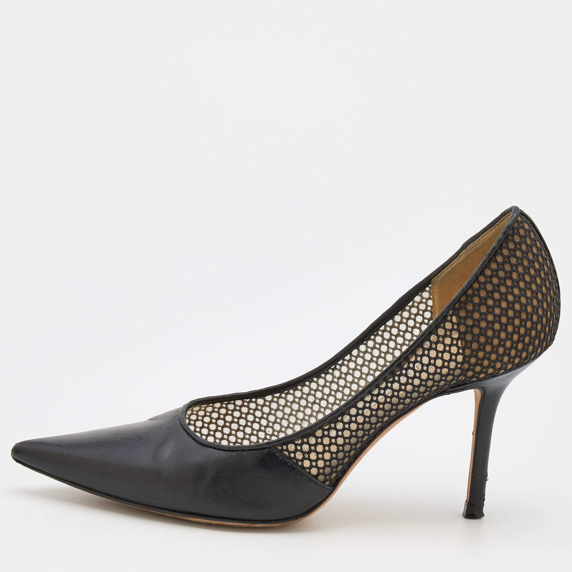Pre Owned Jimmy Choo Black Leather and Mesh Love Pointed Toe Pumps Size 35.5