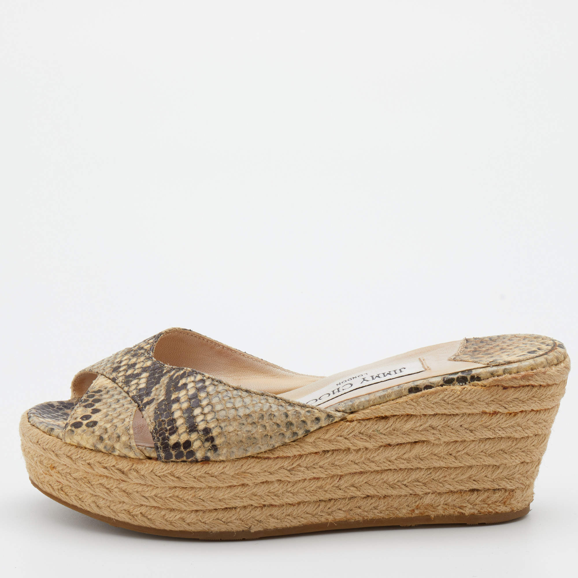 Jimmy Choo Multicolor Snakeskin Embossed Leather Prima Espadrille Wedge Sandals Size 37
