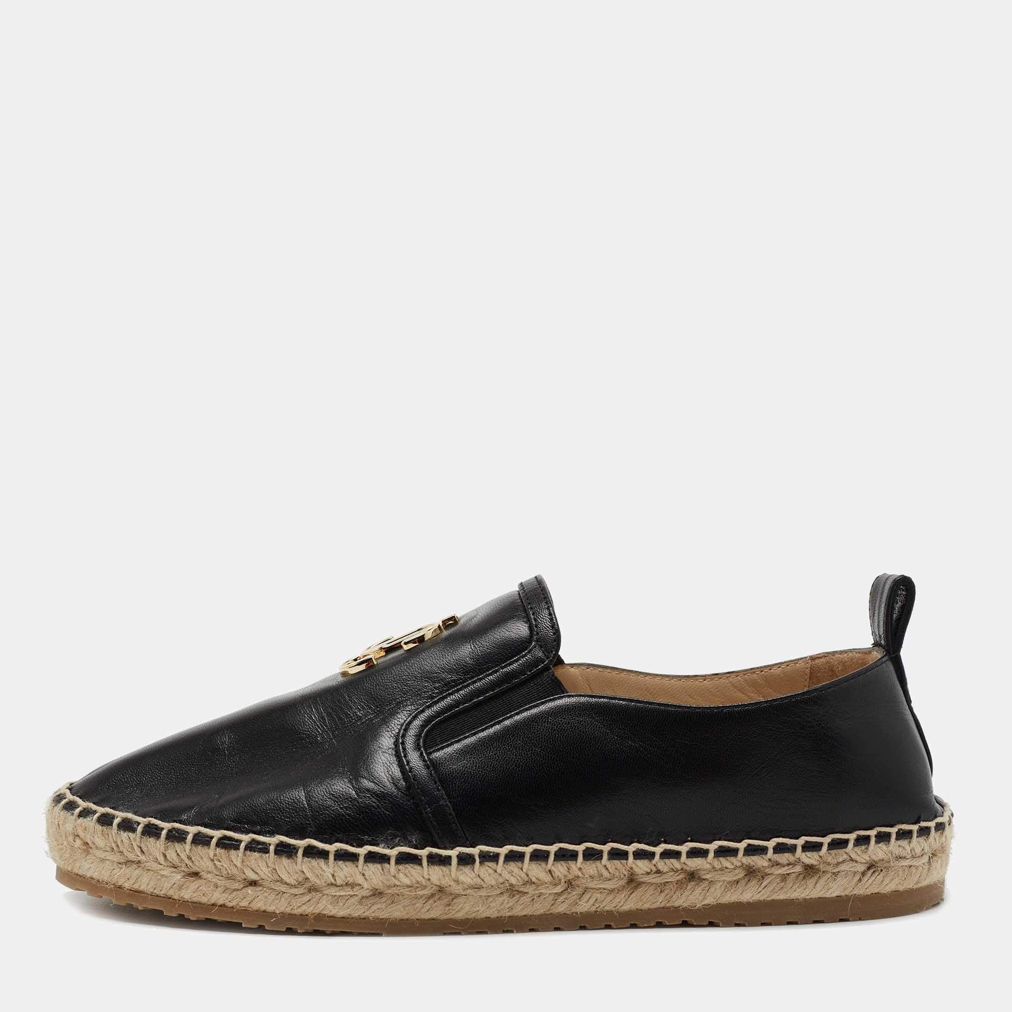 Pre Owned Jimmy Choo Black Leather Espadrille Flats Size 36