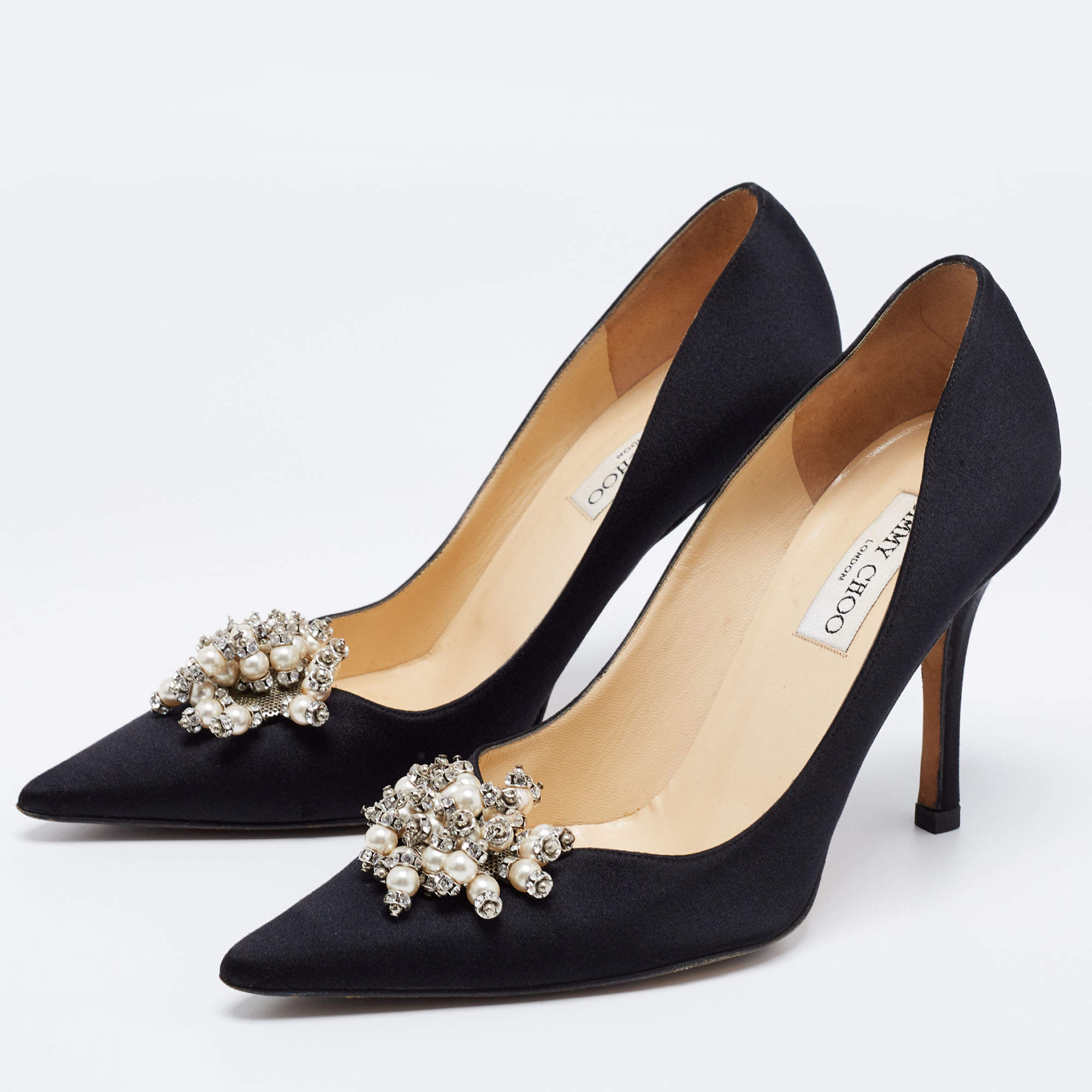 Jimmy Choo Black Satin Embellished Pumps Size 39.5 Jimmy Choo