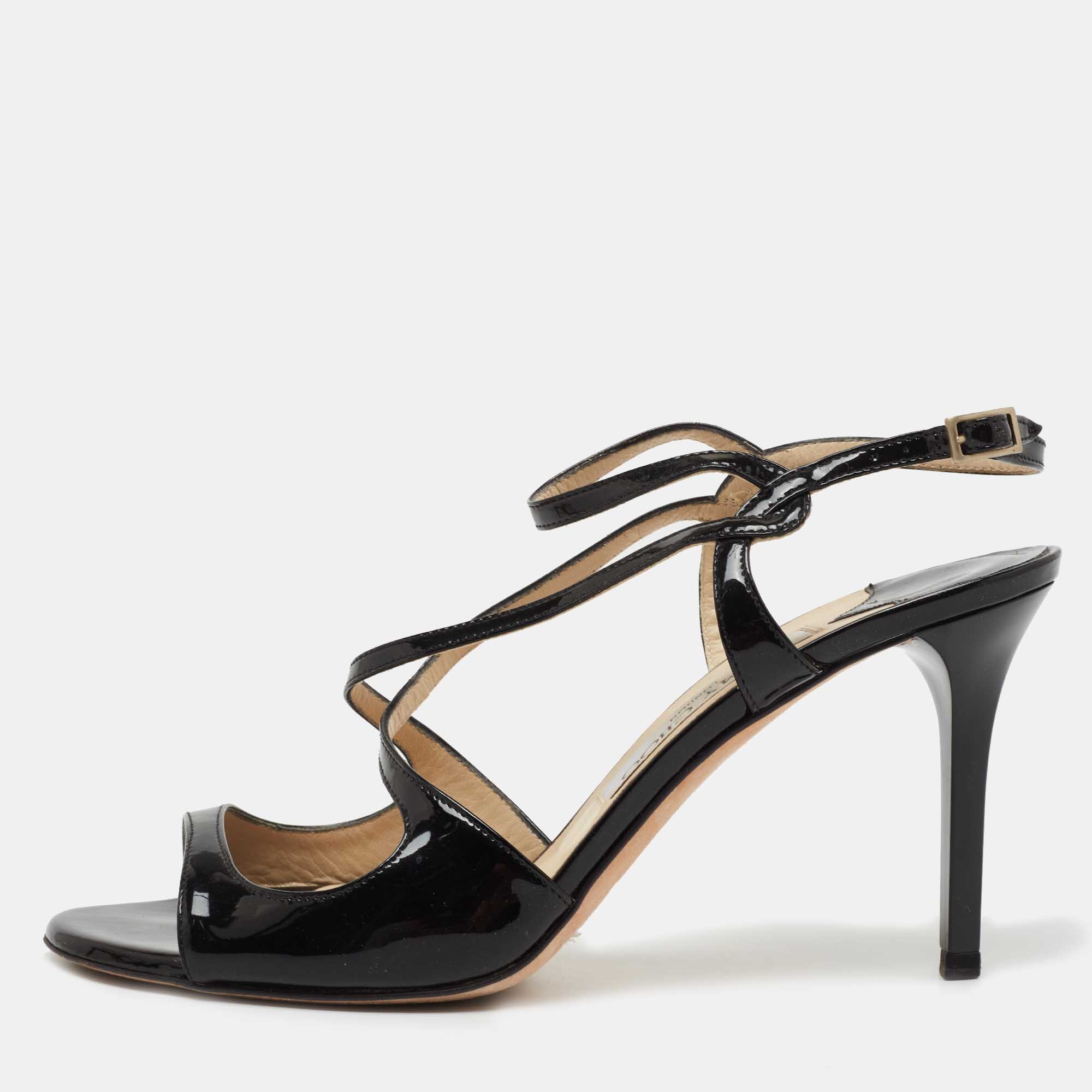 Pre Owned Jimmy Choo Black Patent Leather Paxton Sandals Size 38