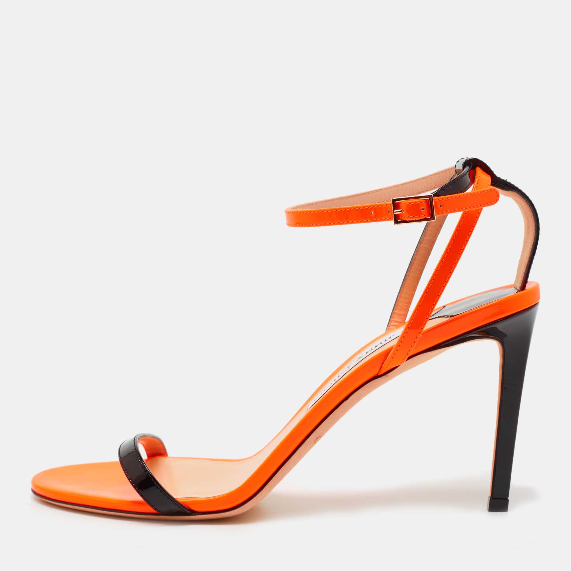 Jimmy Choo Orange/Black Patent Leather Strappy Sandals Size 40
