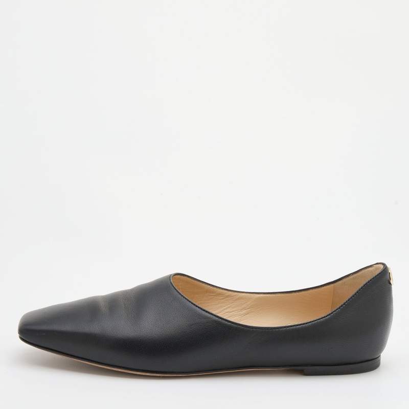Pre Owned Jimmy Choo Black Leather Square Toe Ballet Flats Size 37