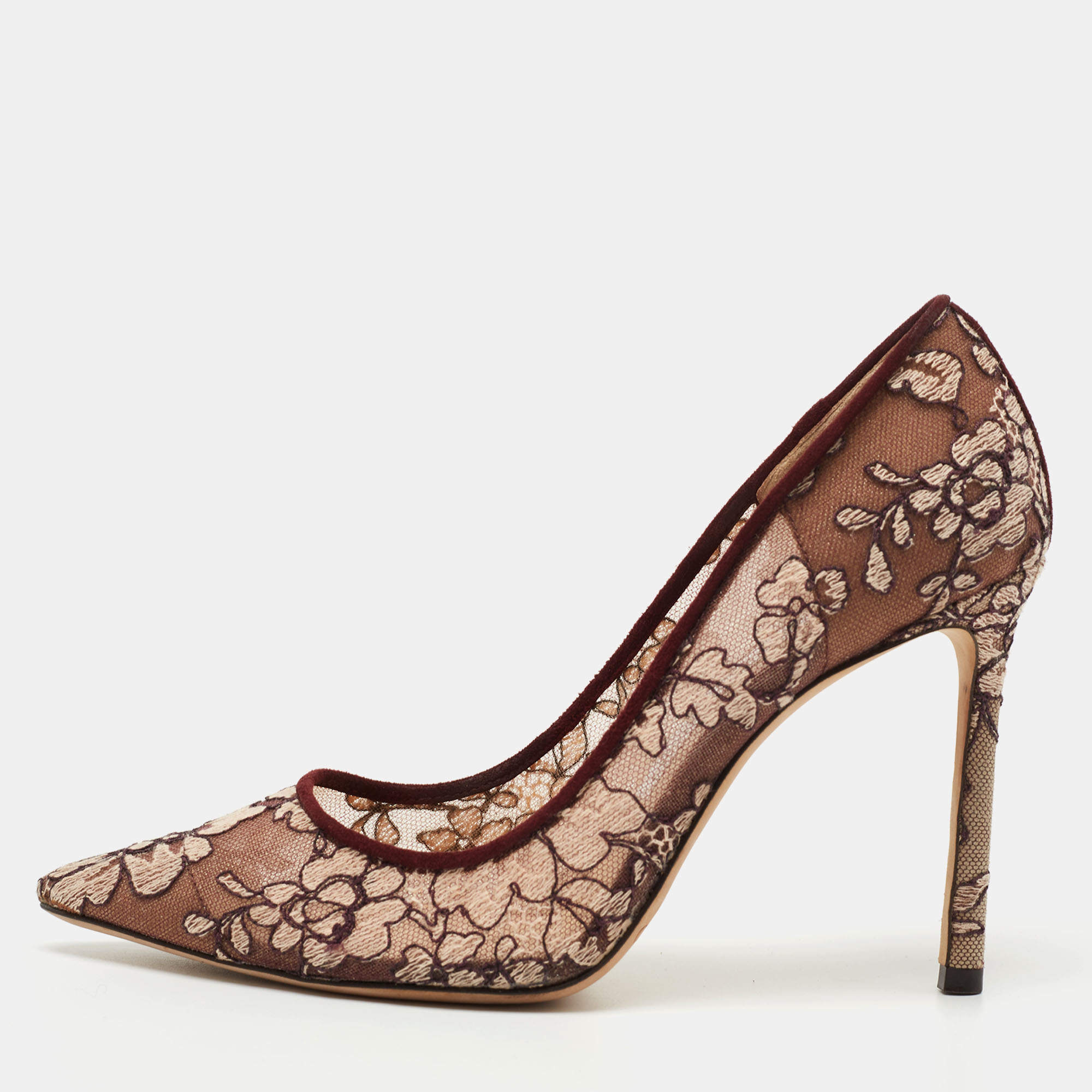 Pre Owned Jimmy Choo Two Tone Embroidered Mesh Romy Pumps Size 36.5