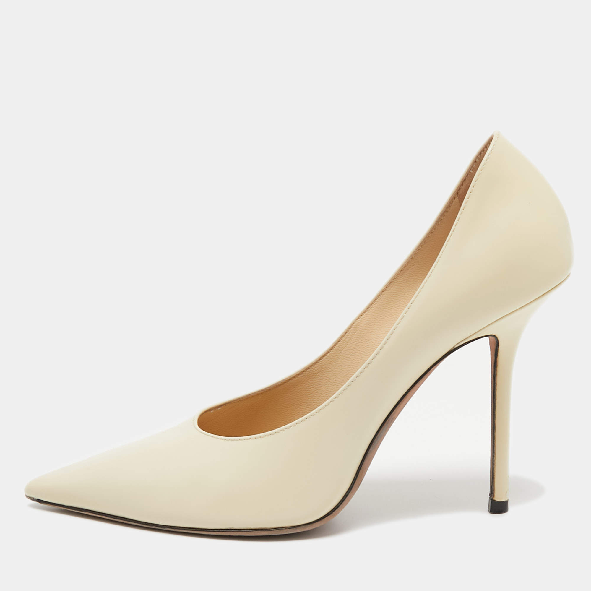 Pre Owned Jimmy Choo Cream Leather Romy Pumps Size 38