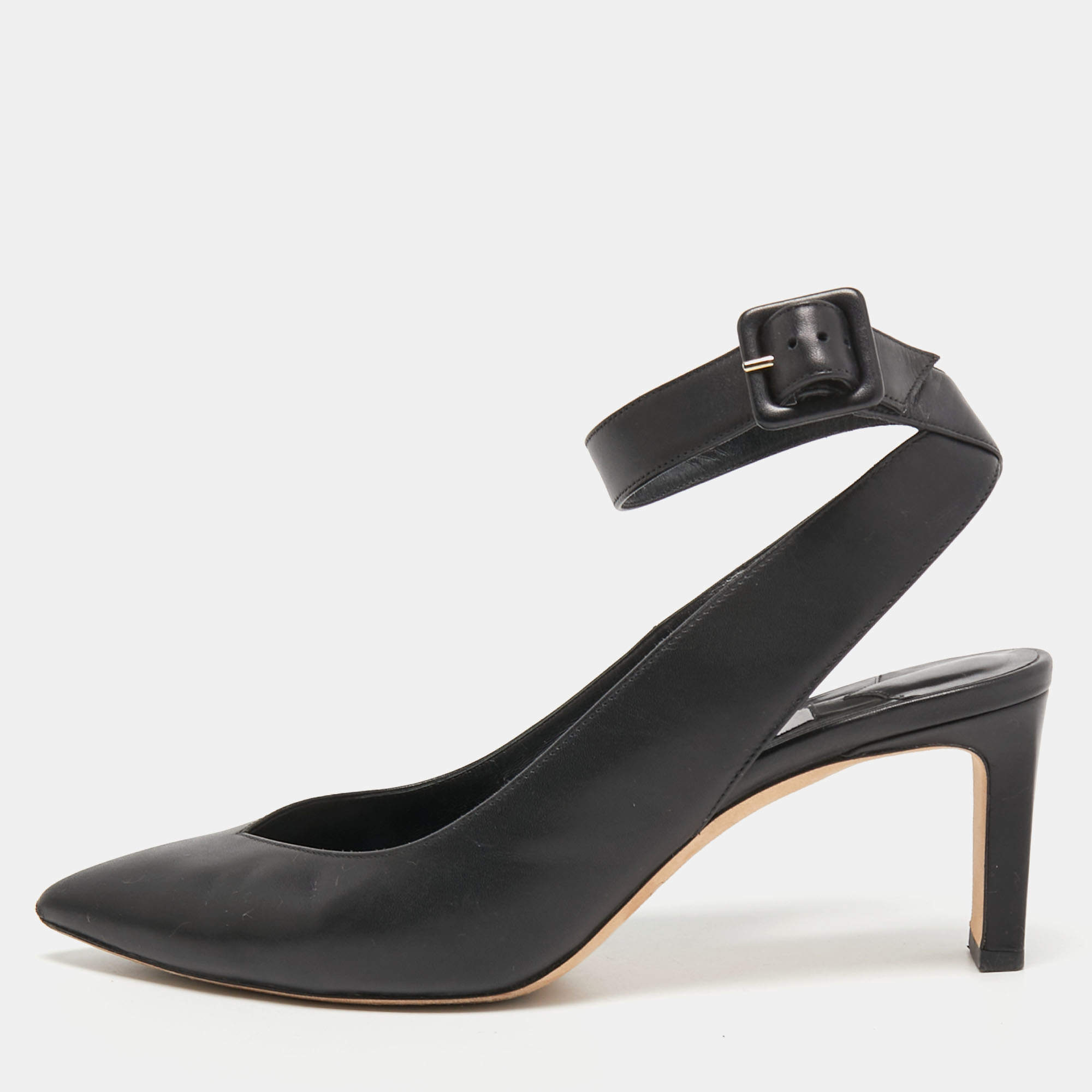 Pre Owned Jimmy Choo Black Leather Marc Fisher Carry Pumps Size 38.5