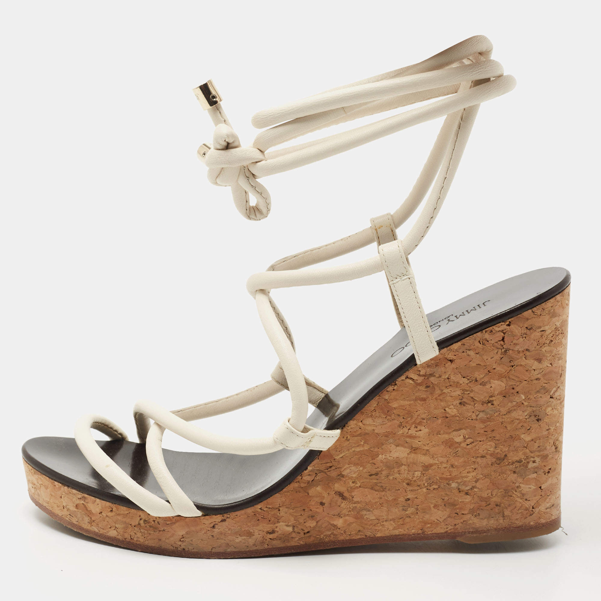 مملوكة مسبقًا Jimmy Choo White Leather Allis Sandals Size 39.5
