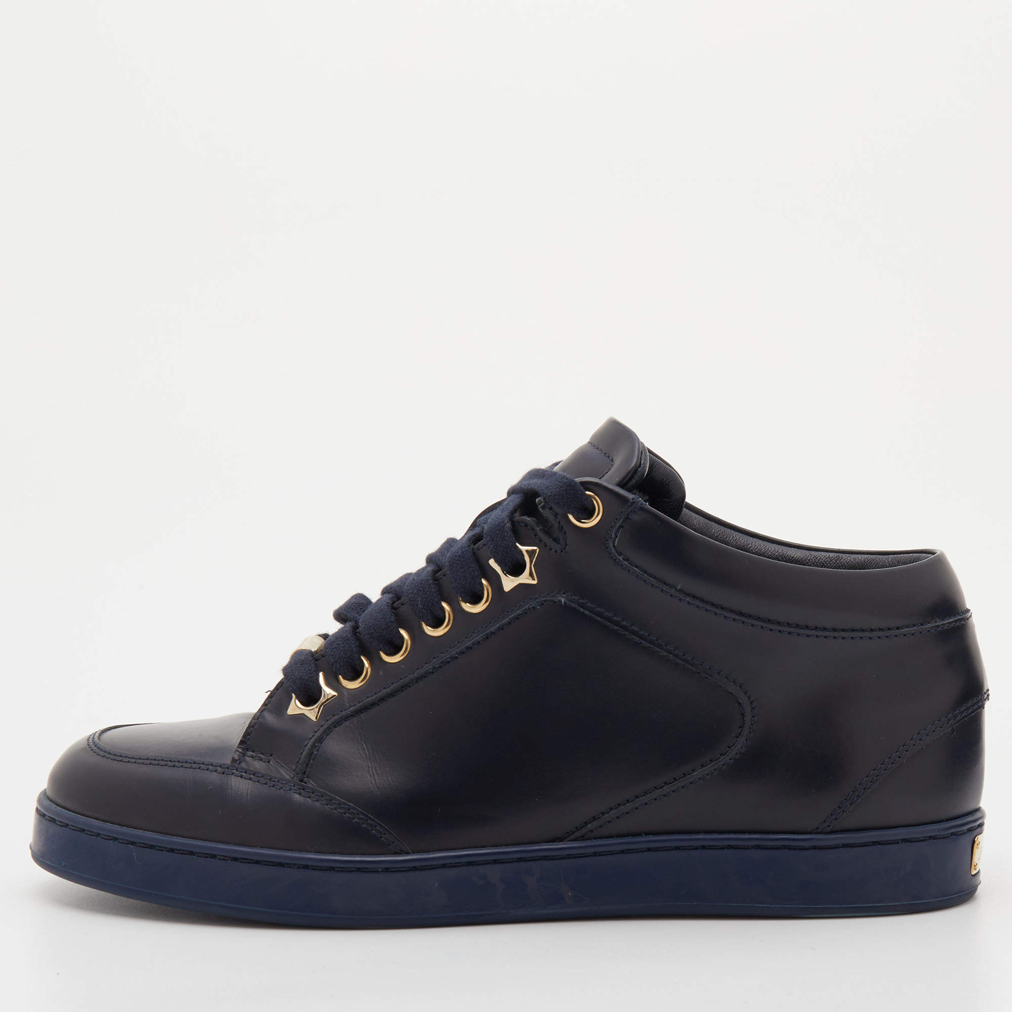 Pre Owned Jimmy Choo Navy Blue Leather Low Top Sneakers Size 35