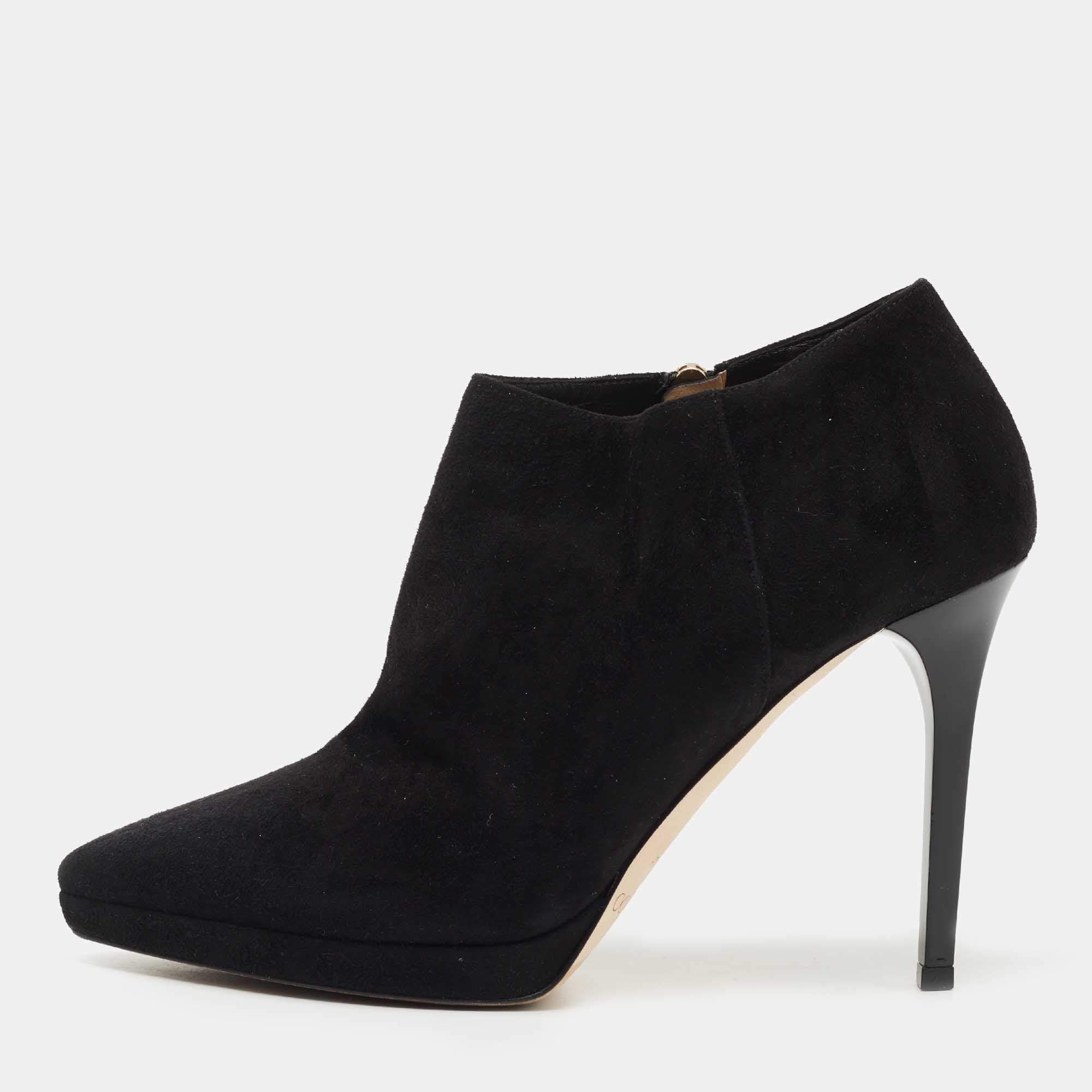 Pre Owned Jimmy Choo Black Suede Platform Ankle Booties Size 38