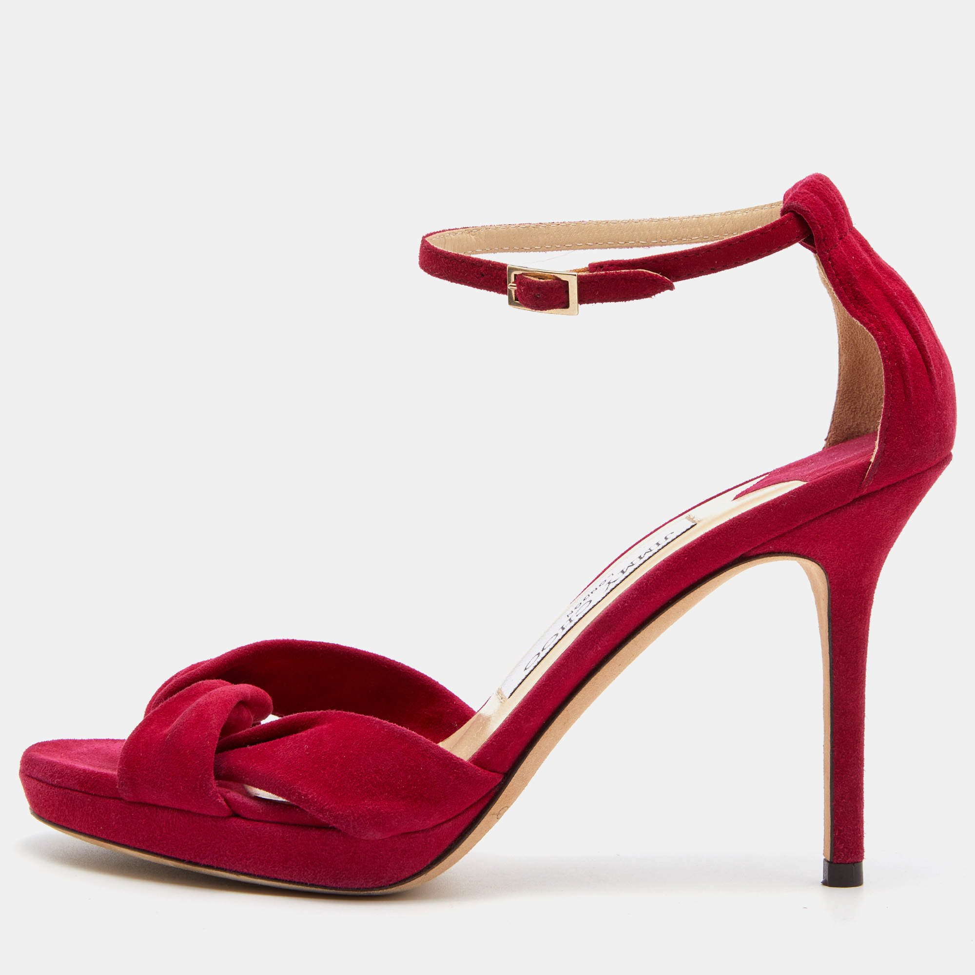 Pre Owned Jimmy Choo Magenta Pink Suede Criss Cross Ankle Strap Sandals Size 36.5