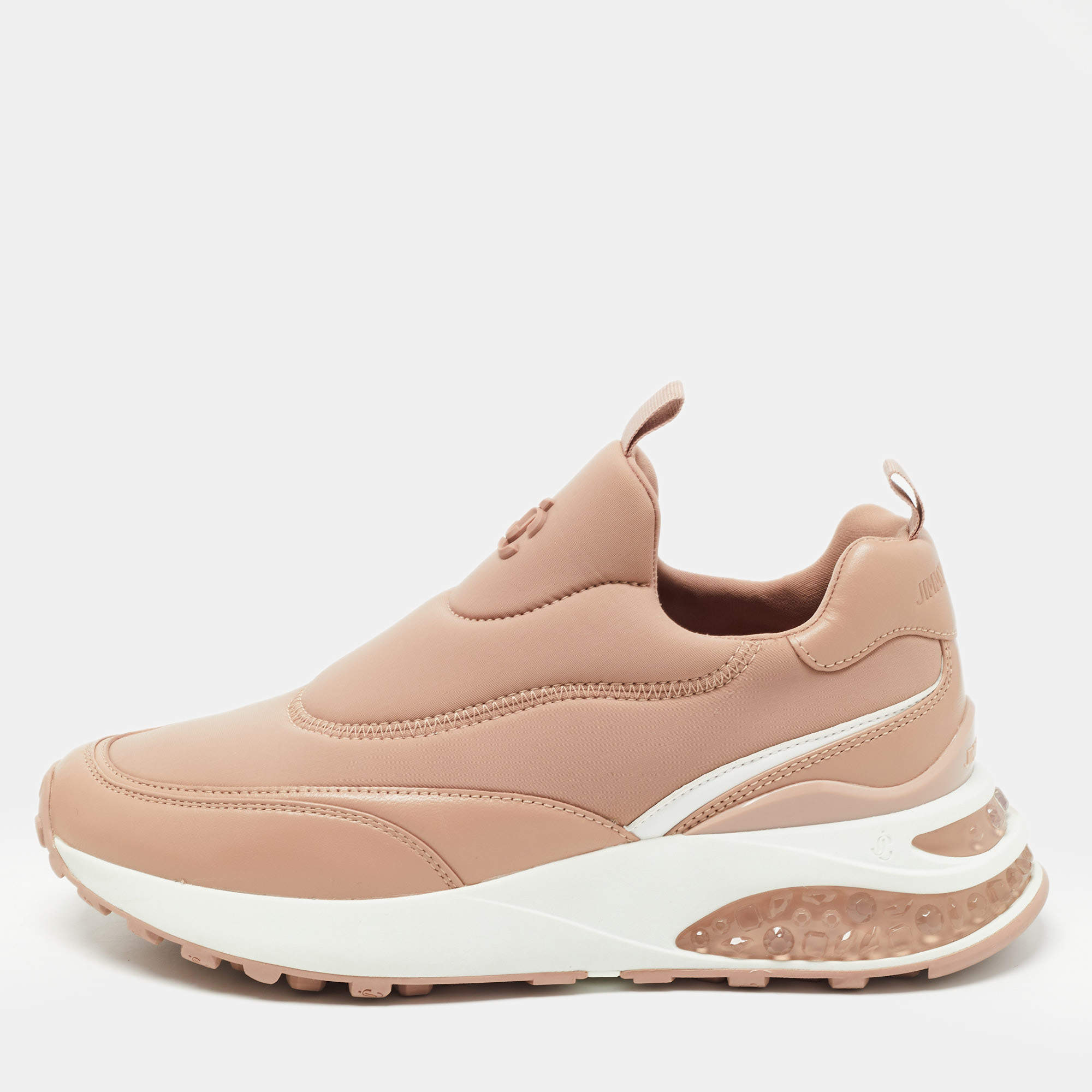 Pre Owned Jimmy Choo Dusty Pink Leather and Neoprene Memphis Sneakers Size 39