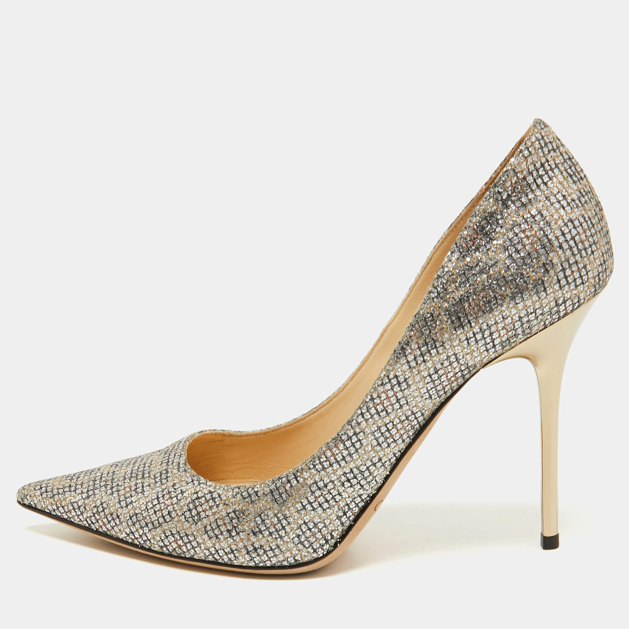 Pre Owned Jimmy Choo Metallic Glitter Love Pumps Size 38