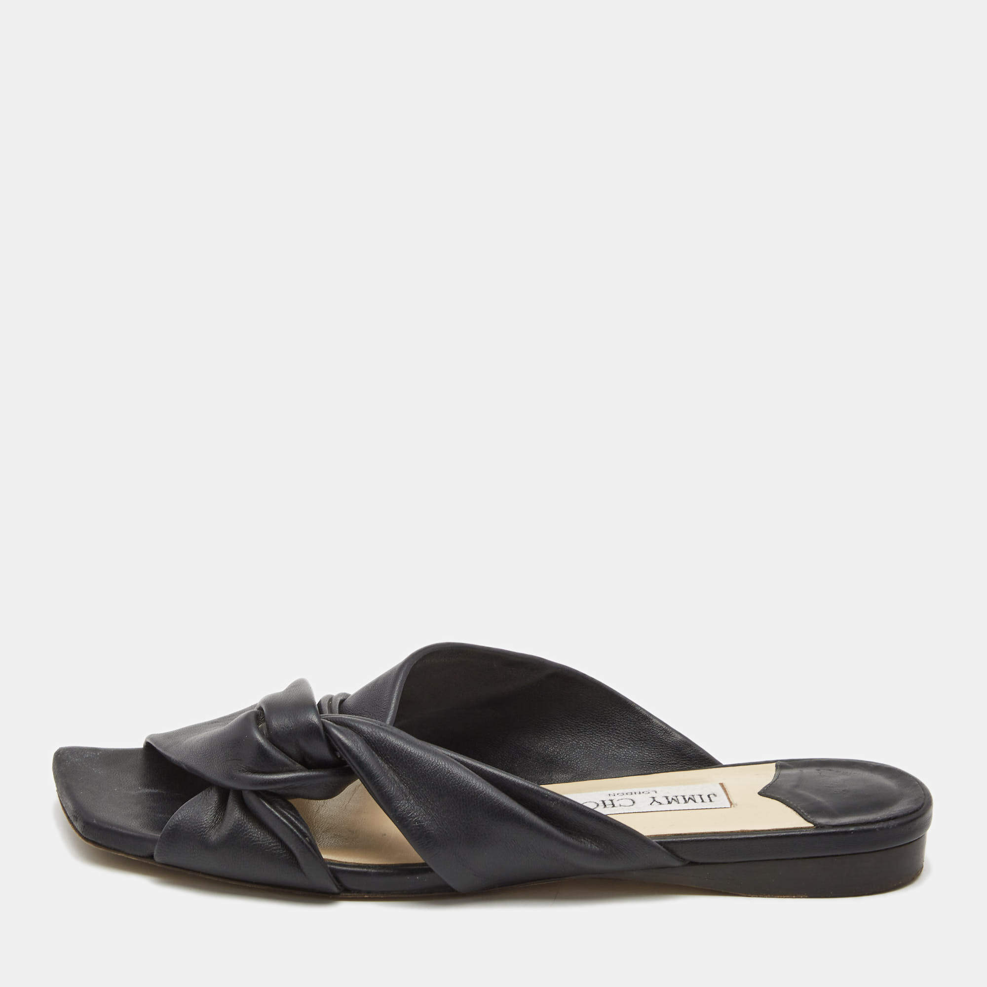 Pre Owned Jimmy Choo Black Leather Narisa Flat Slides Size 39