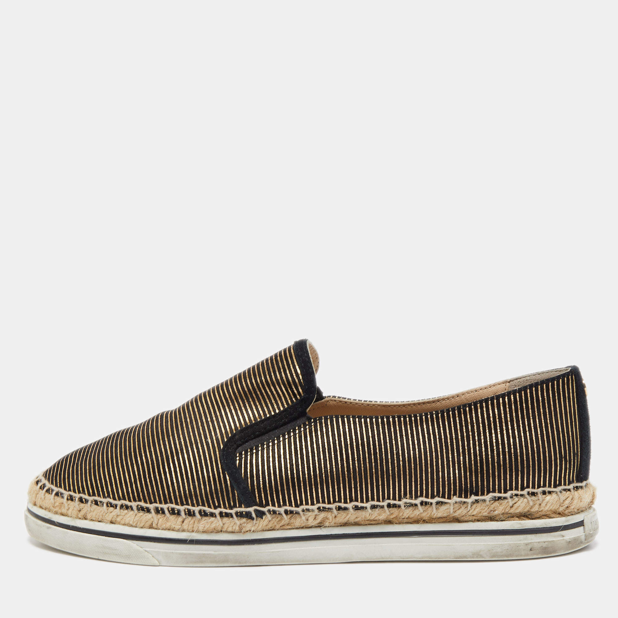 Pre Owned Jimmy Choo Black/Gold Suede Dawn Espadrille Sneakers Size 41