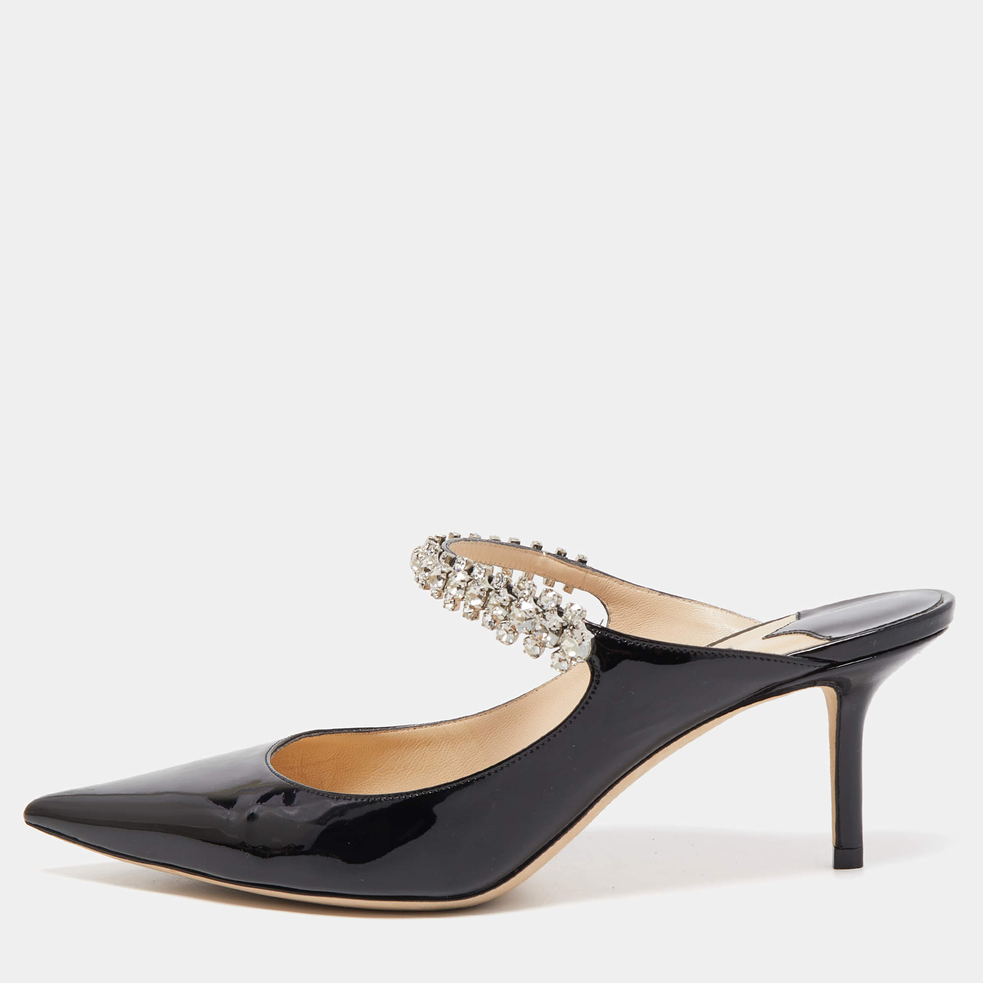 Pre Owned Jimmy Choo Black Patent Leather Bing Mules Size 38.5