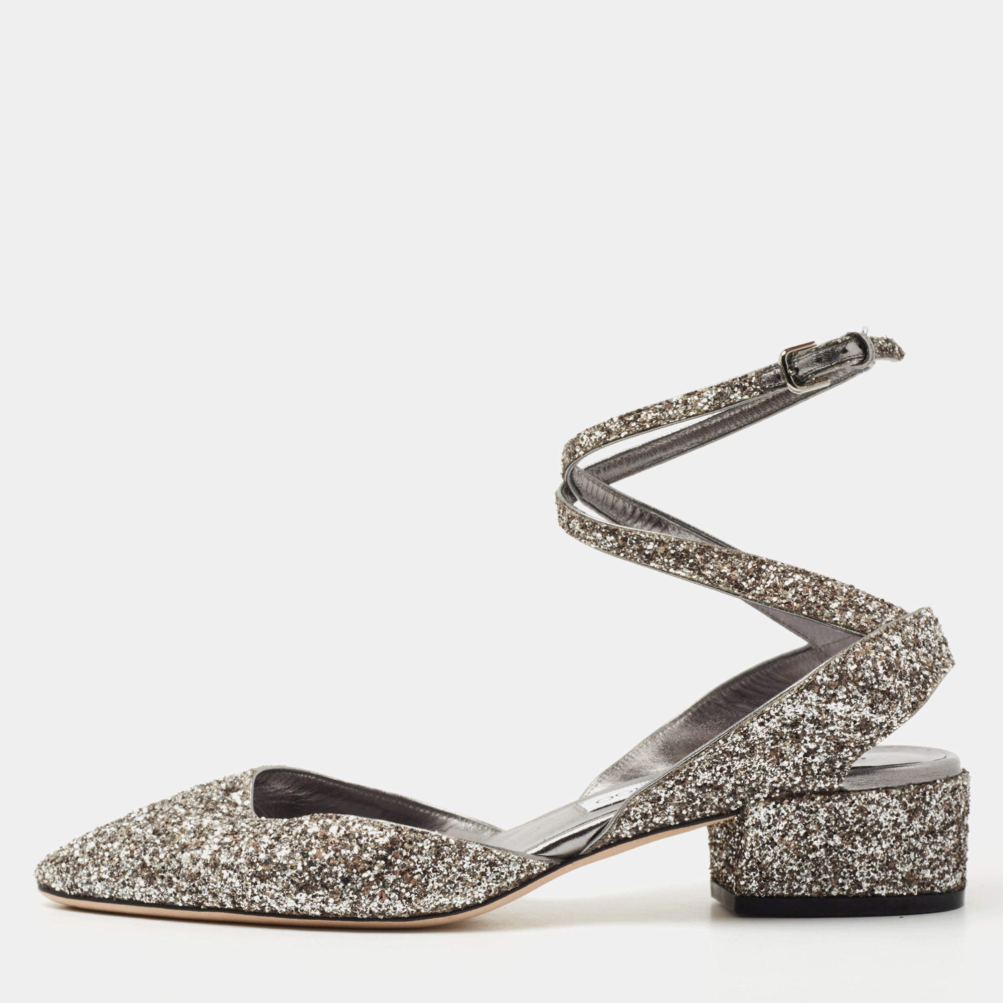 Pre Owned Jimmy Choo Silver Glitter Vicky Slingback Pumps Size 40.5